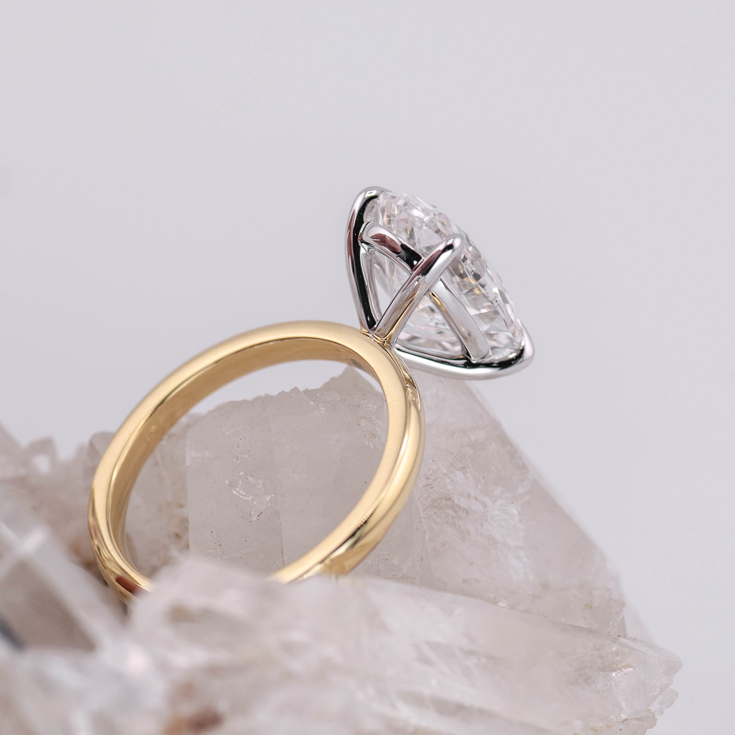 (Ready to Ship Size N) - Kate 5.0 – 4 Claw 5.05ct E VVS2 Oval Solitaire in 18k Yellow & White Gold