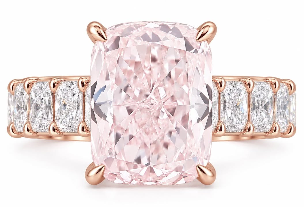 Frankie 3.0 - 3ct Elongated Cushion Lab Diamond Ring with Radiant band - Custom Listing