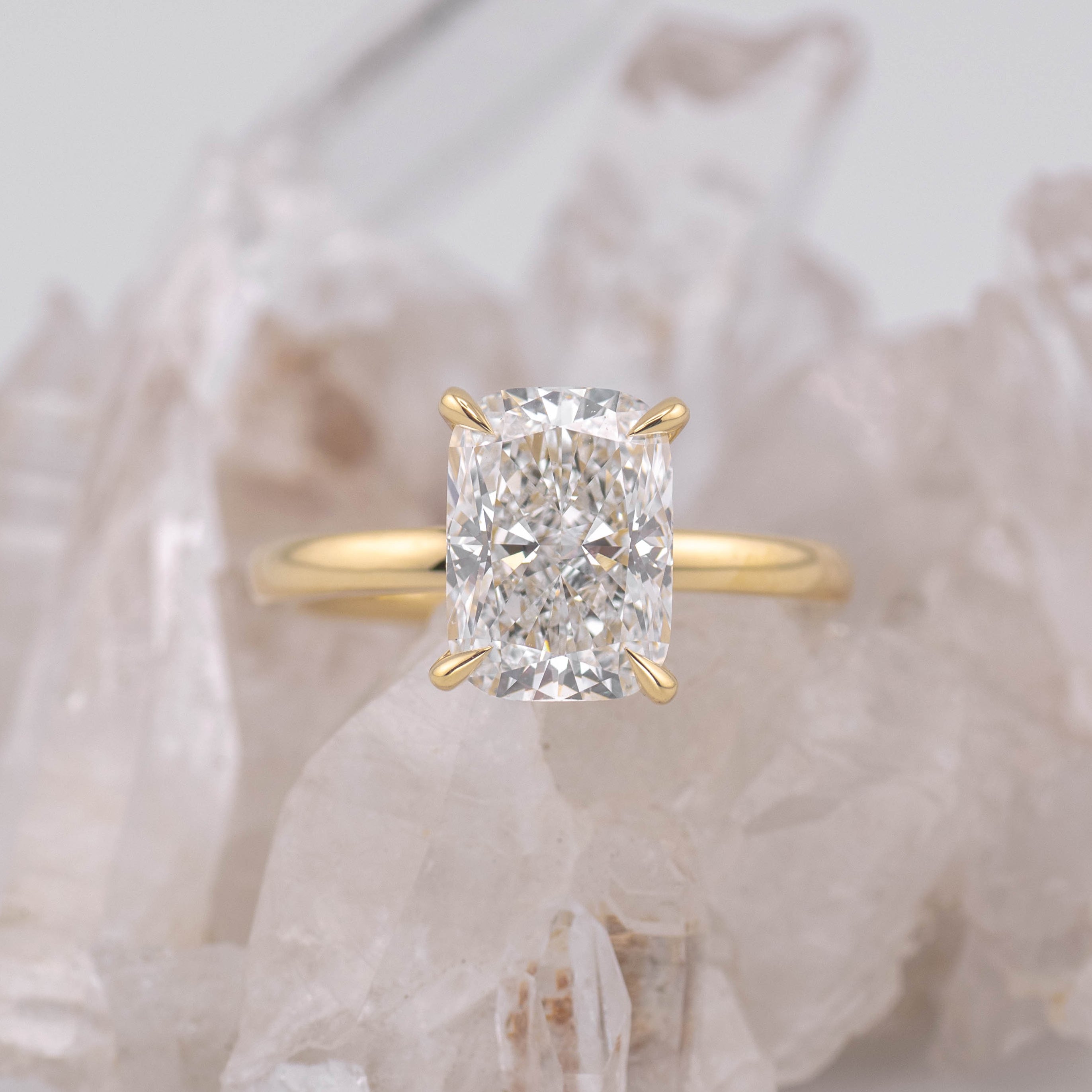 Catherine 3.0 – 4 Claw 3ct Elongated Cushion Solitaire (Made to Order) E/F Colour VVS2