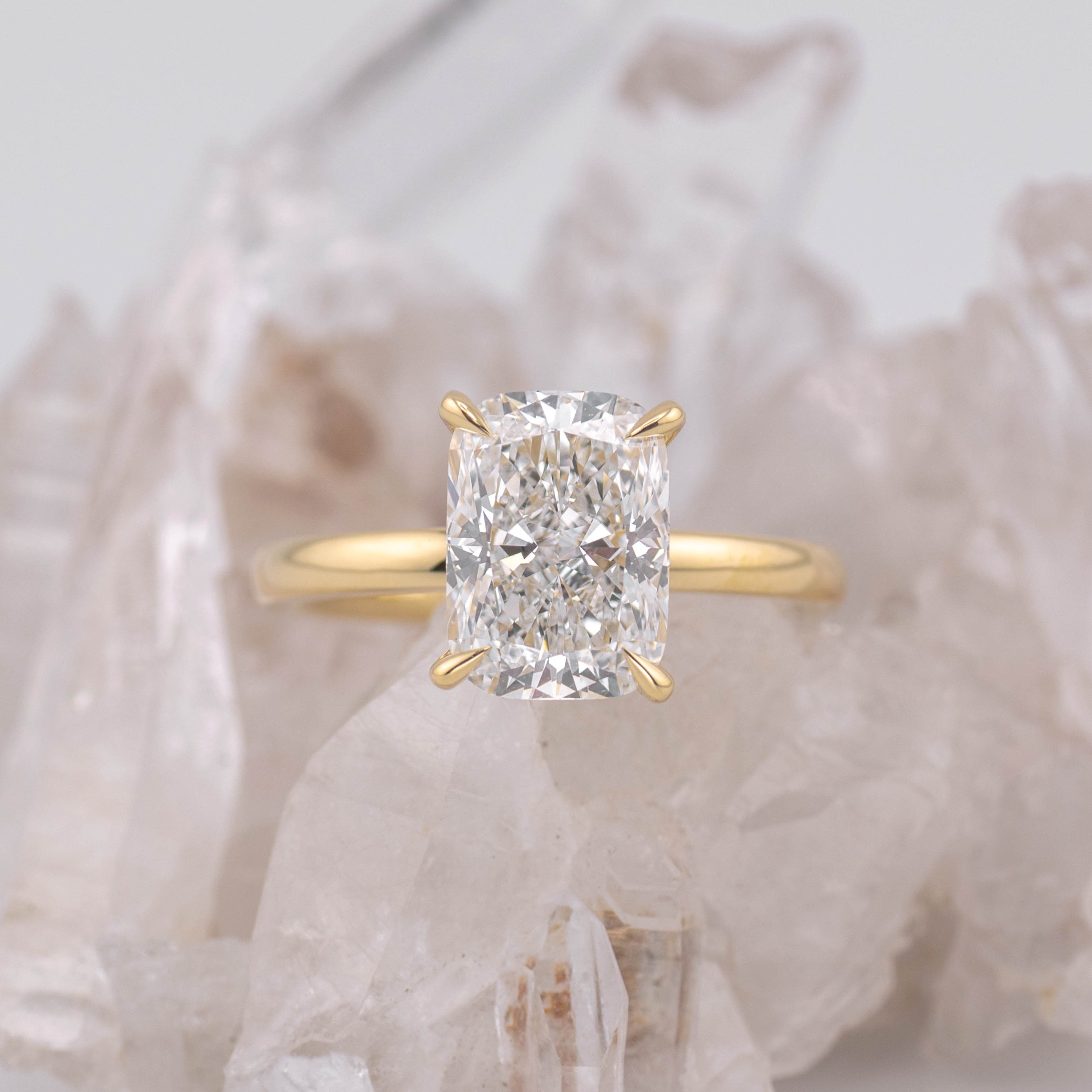 Catherine 3.0 – 4 Claw 3ct Elongated Cushion Solitaire (Made to Order) E/F Colour VVS2