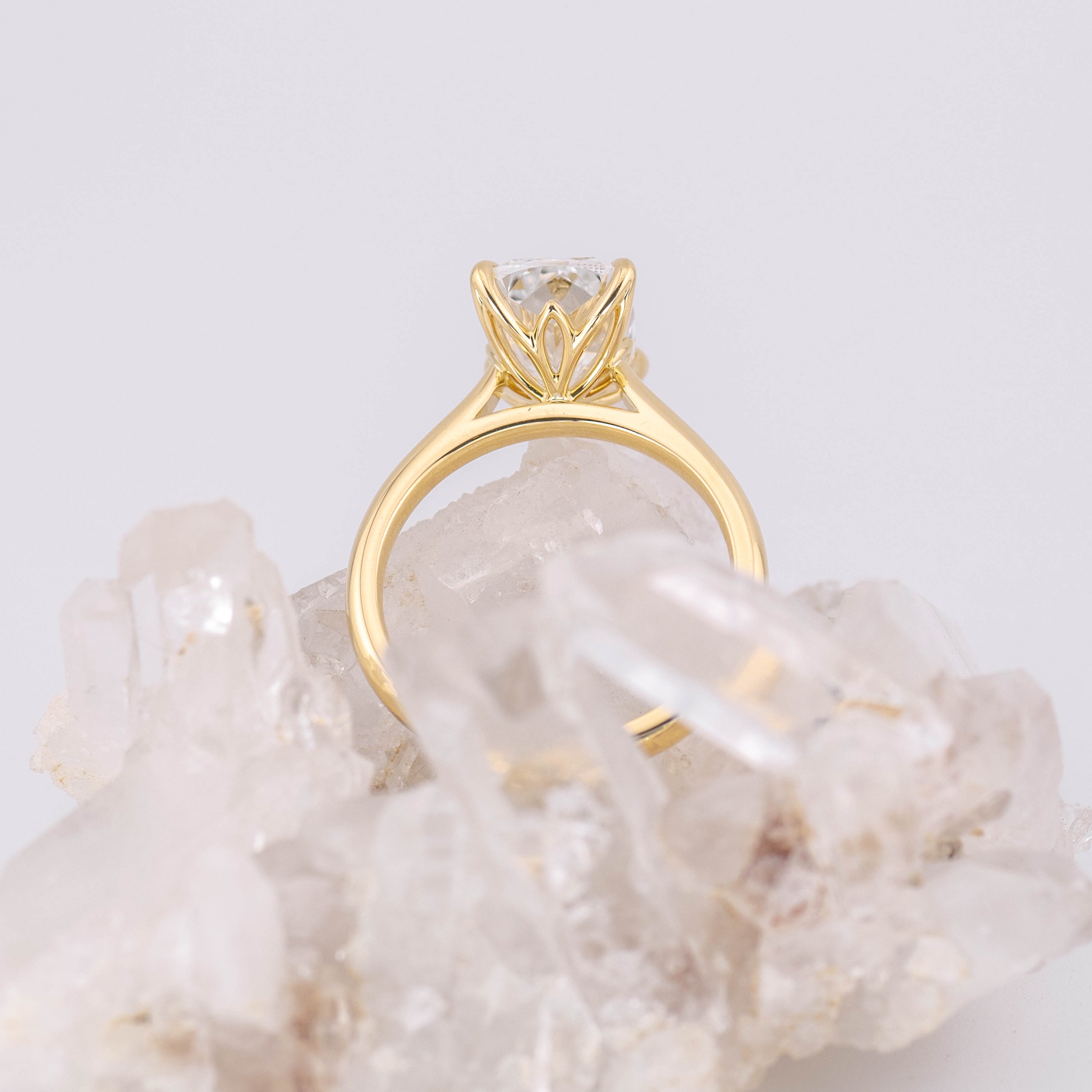 Lila 3.0 Petal Elongated Cushion – 3ct Elongated Cushion Solitaire in 18k Yellow Gold