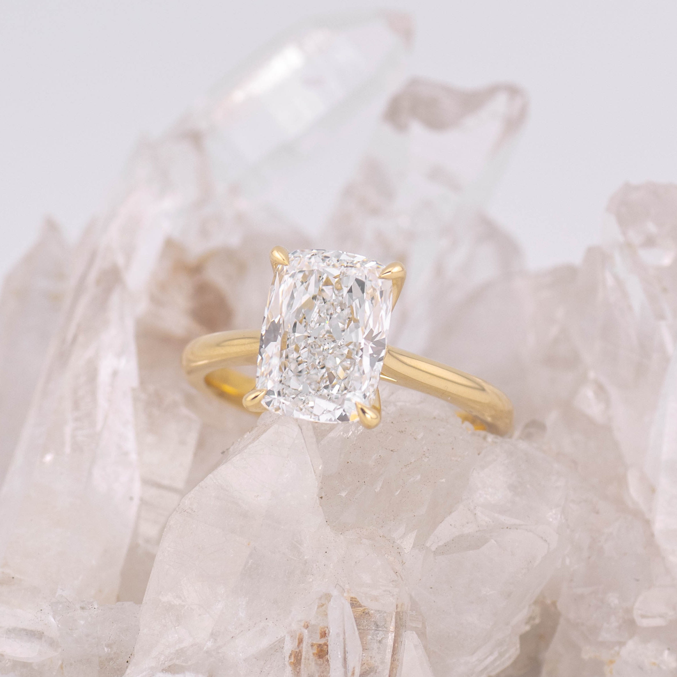 Lila 3.0 Petal Elongated Cushion – 3ct Elongated Cushion Solitaire in 18k Yellow Gold