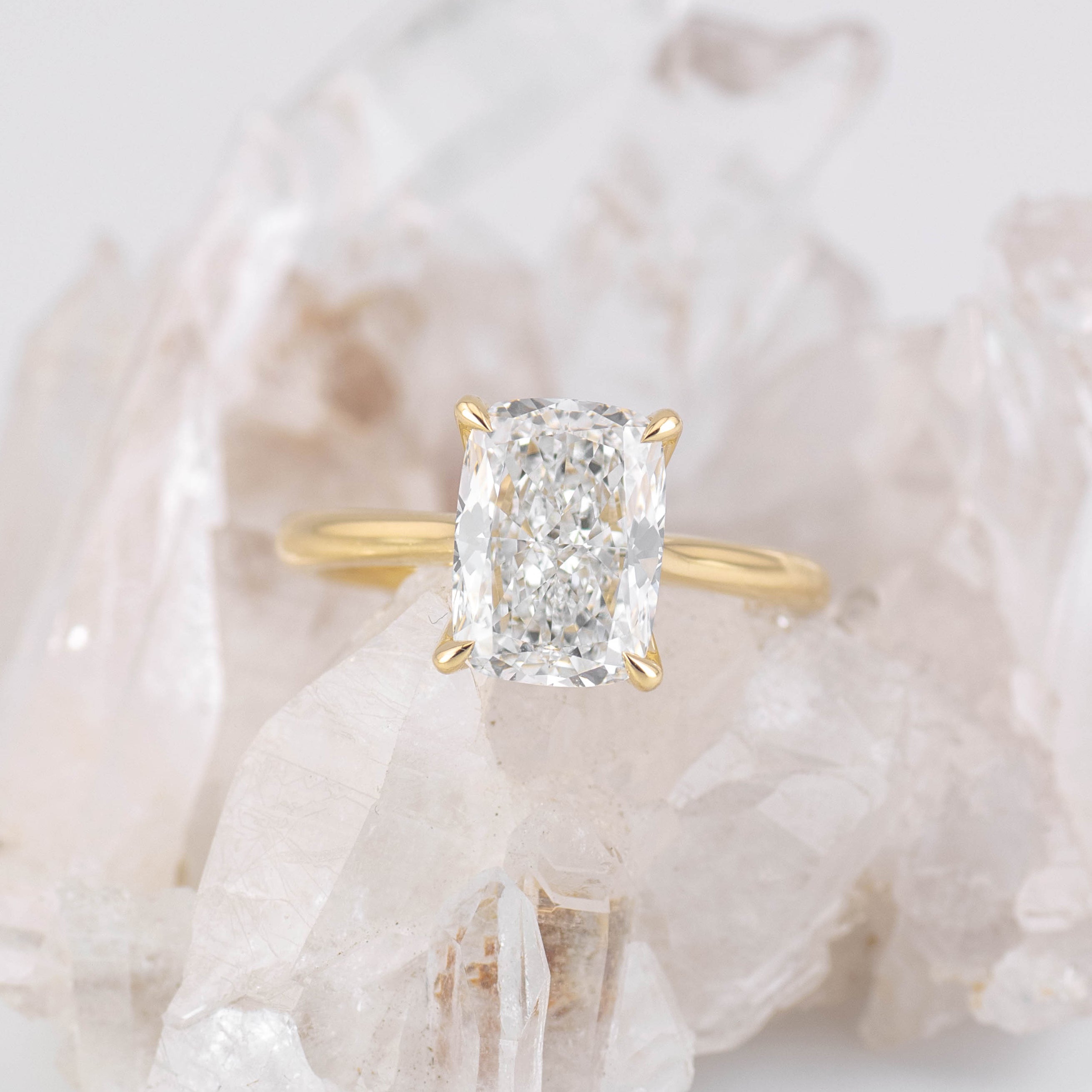 Lila 3.0 Petal Elongated Cushion – 3ct Elongated Cushion Solitaire in 18k Yellow Gold