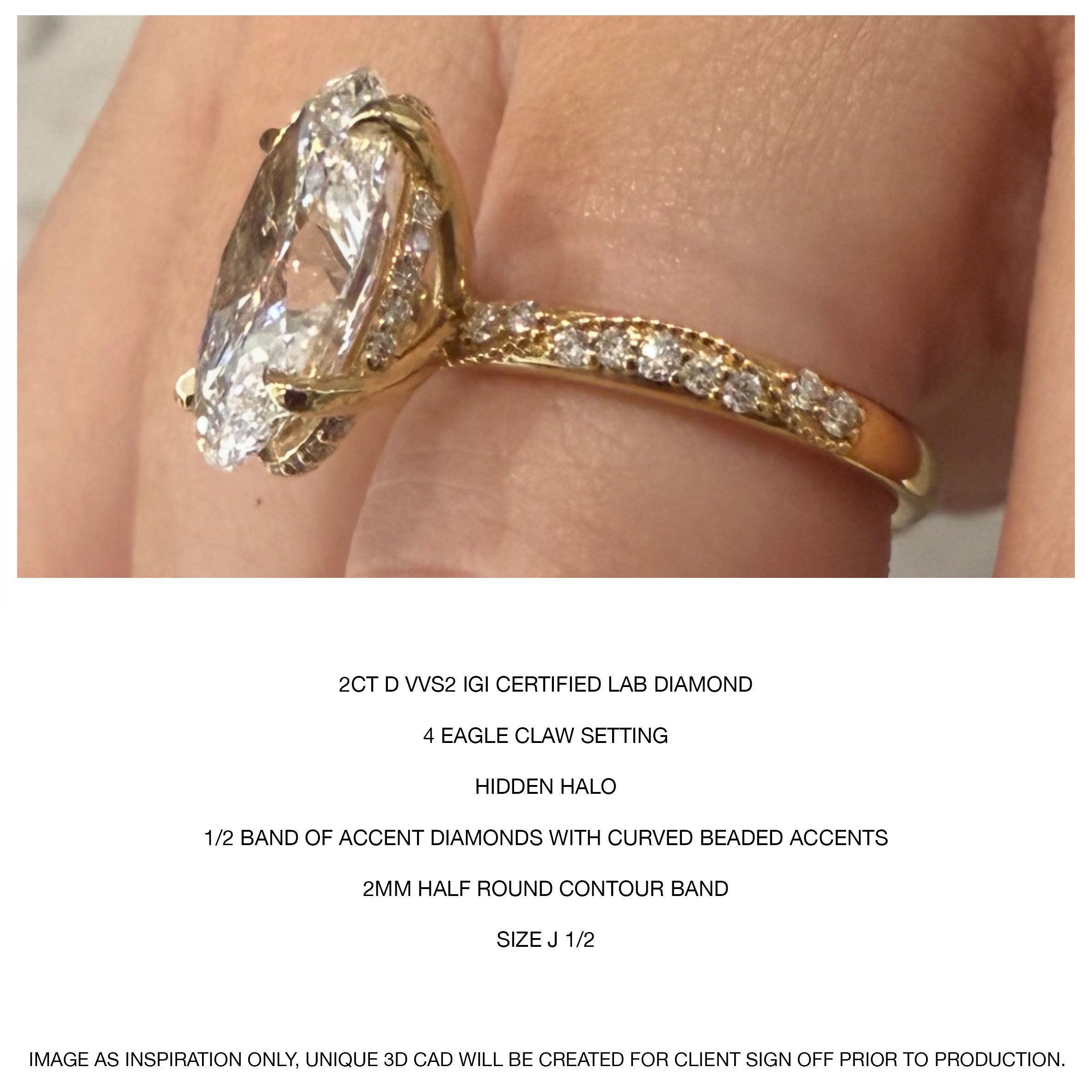 2CT OVAL SOLITAIRE WITH 1/2 DIAMOND BAND - CUSTOM LISTING