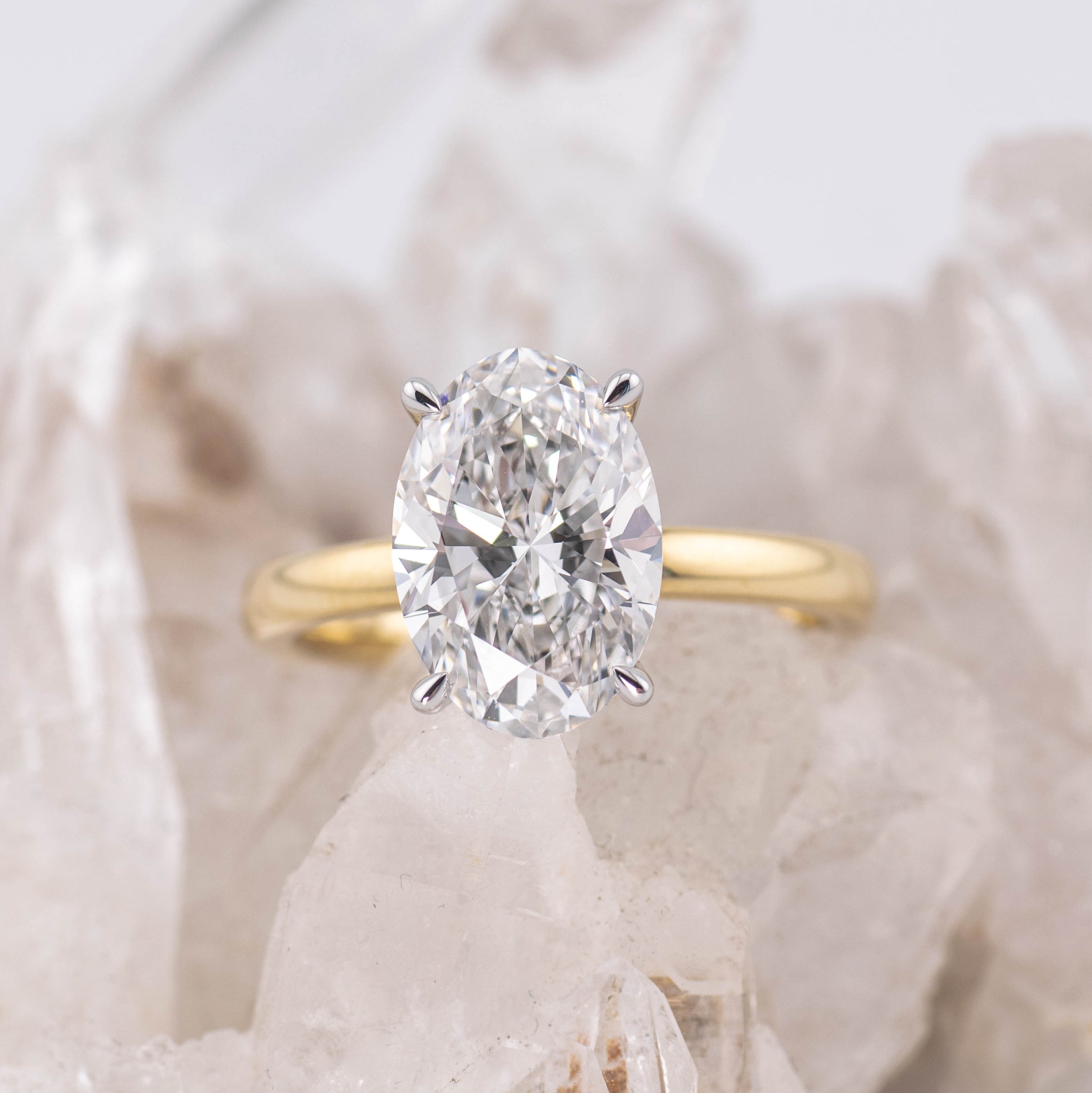 (Ready to Ship Size M) - Oval Solitaire 3.2ct in 18k Two Tone Gold