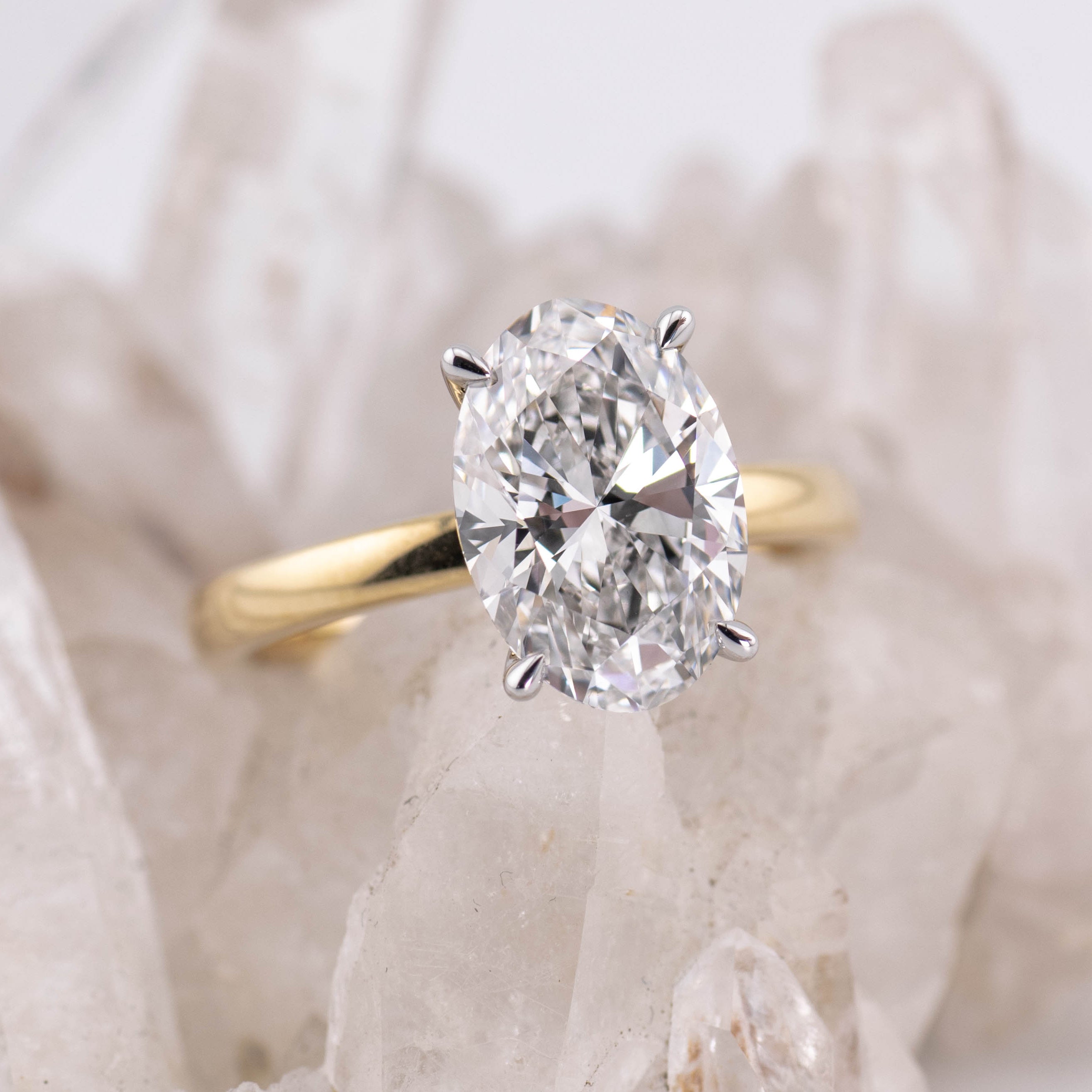 (Ready to Ship Size M) - Oval Solitaire 3.2ct in 18k Two Tone Gold