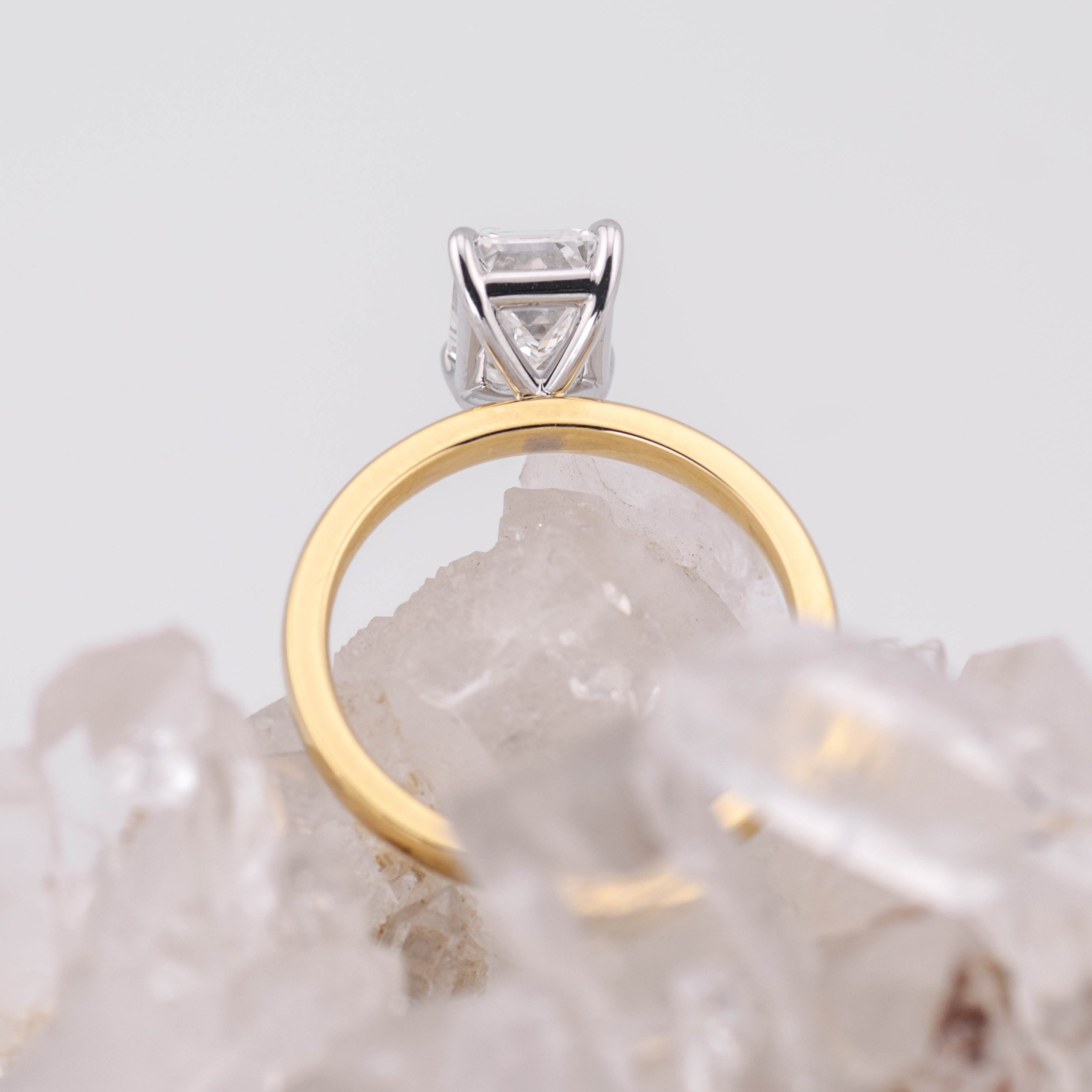 (Ready to Ship Size M) - Emma Emerald Cut Solitaire 2.00ct D VVS2 18k 2 Tone Gold