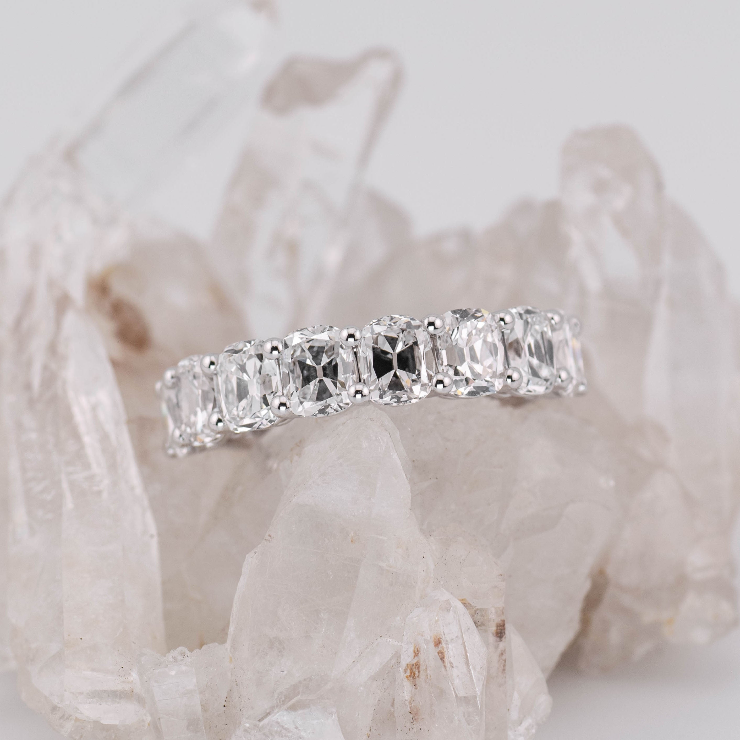 (Ready to Ship Size N) - 4.01ct Old Mine Wedding/Eternity Ring in 14k White Gold
