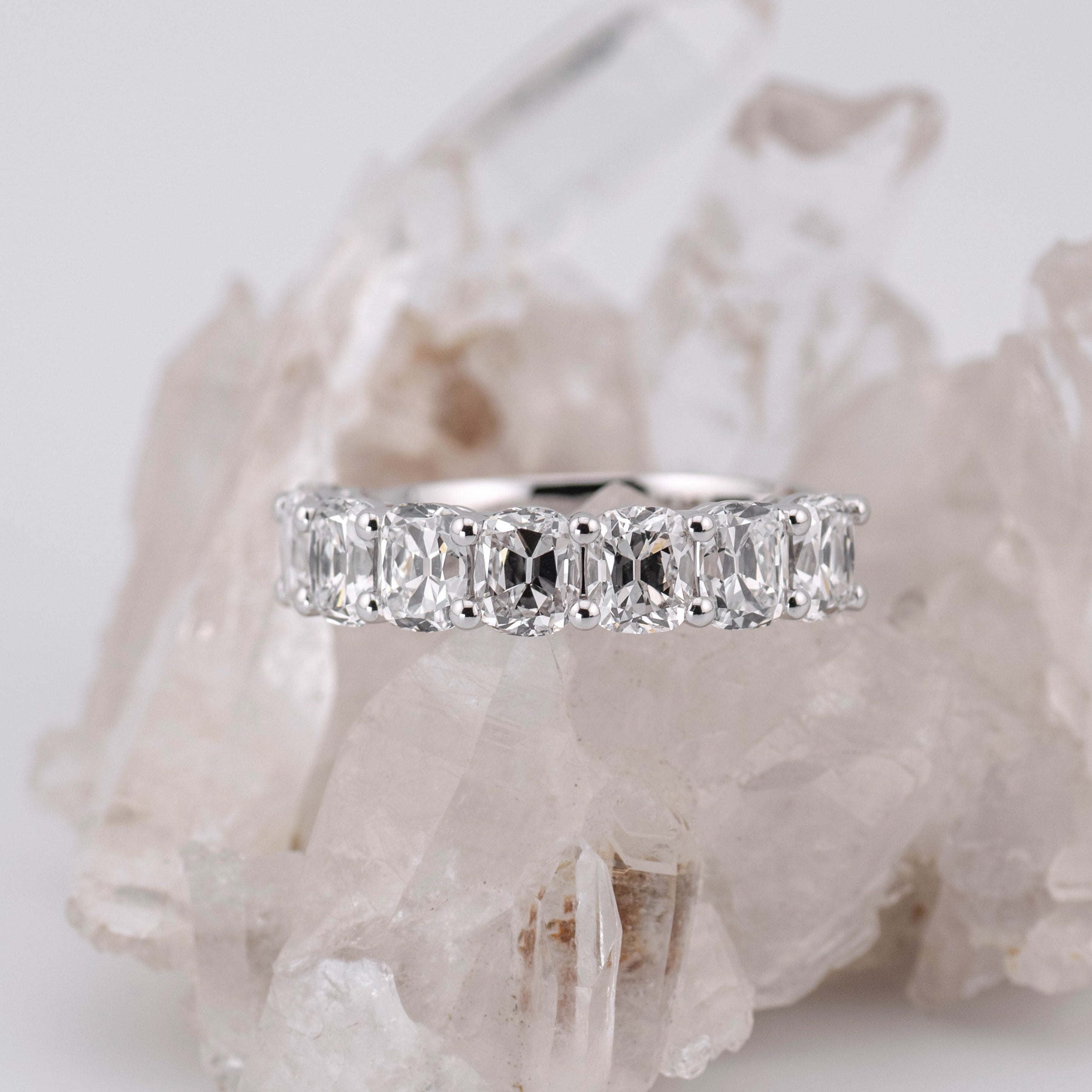 (Ready to Ship Size N) - 4.01ct Old Mine Wedding/Eternity Ring in 14k White Gold