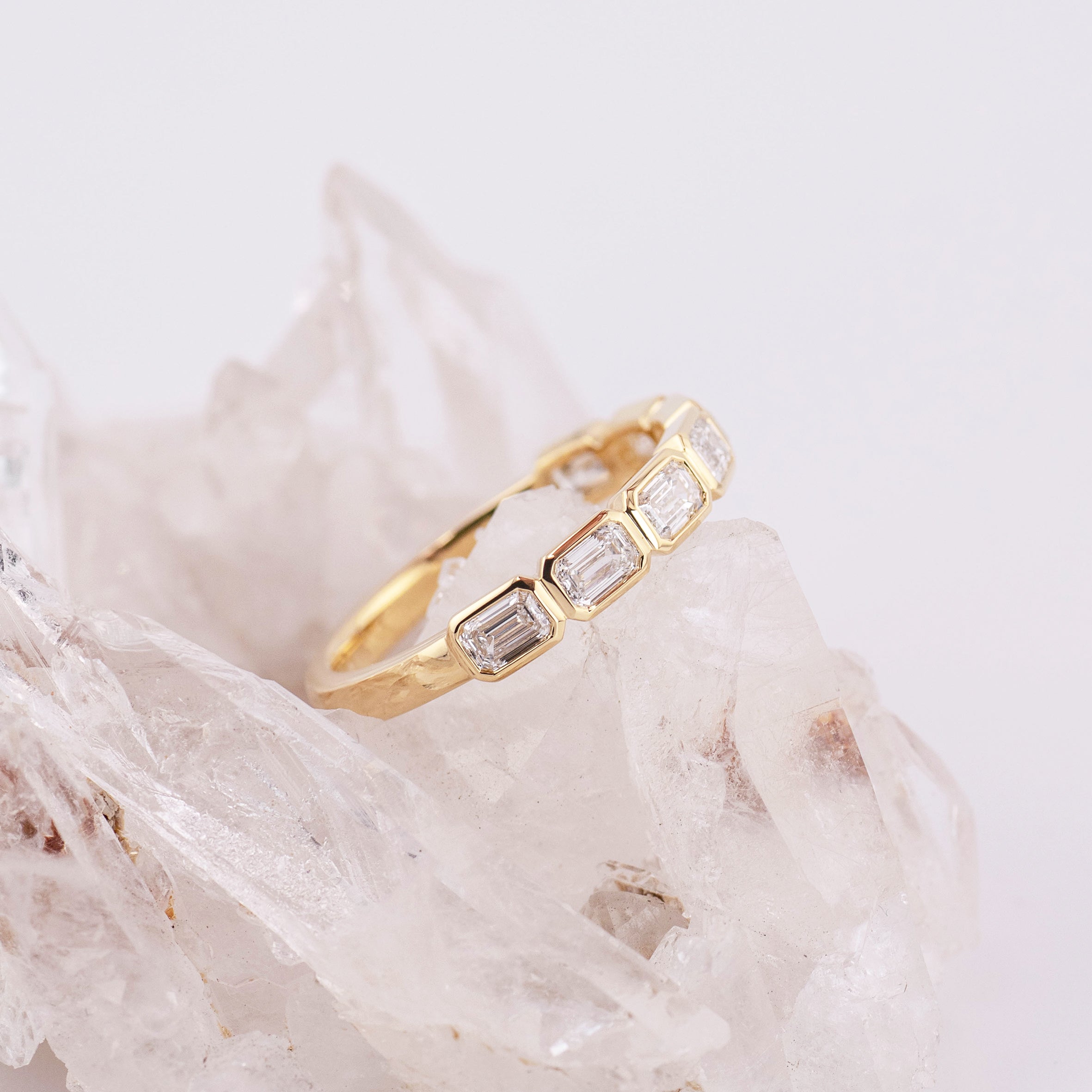 (Ready to Ship M) Aria 1/2 Band East/West Emerald Bezel Set Wedding/Eternity Ring 18k Yellow Gold