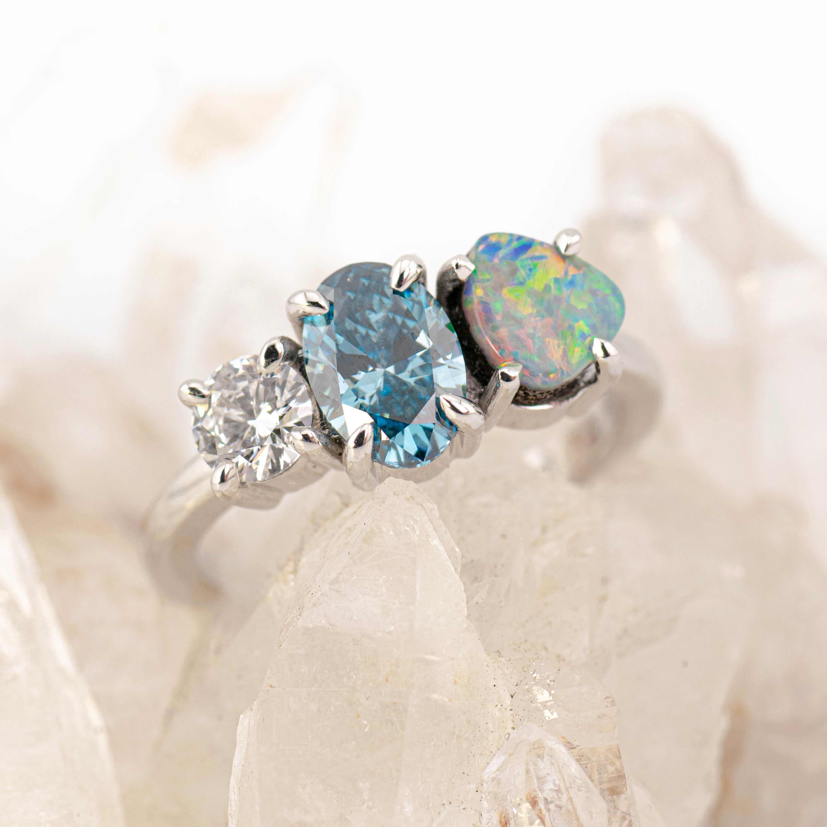 Skye – Opal & Diamond Cluster Ring (in stock size P)