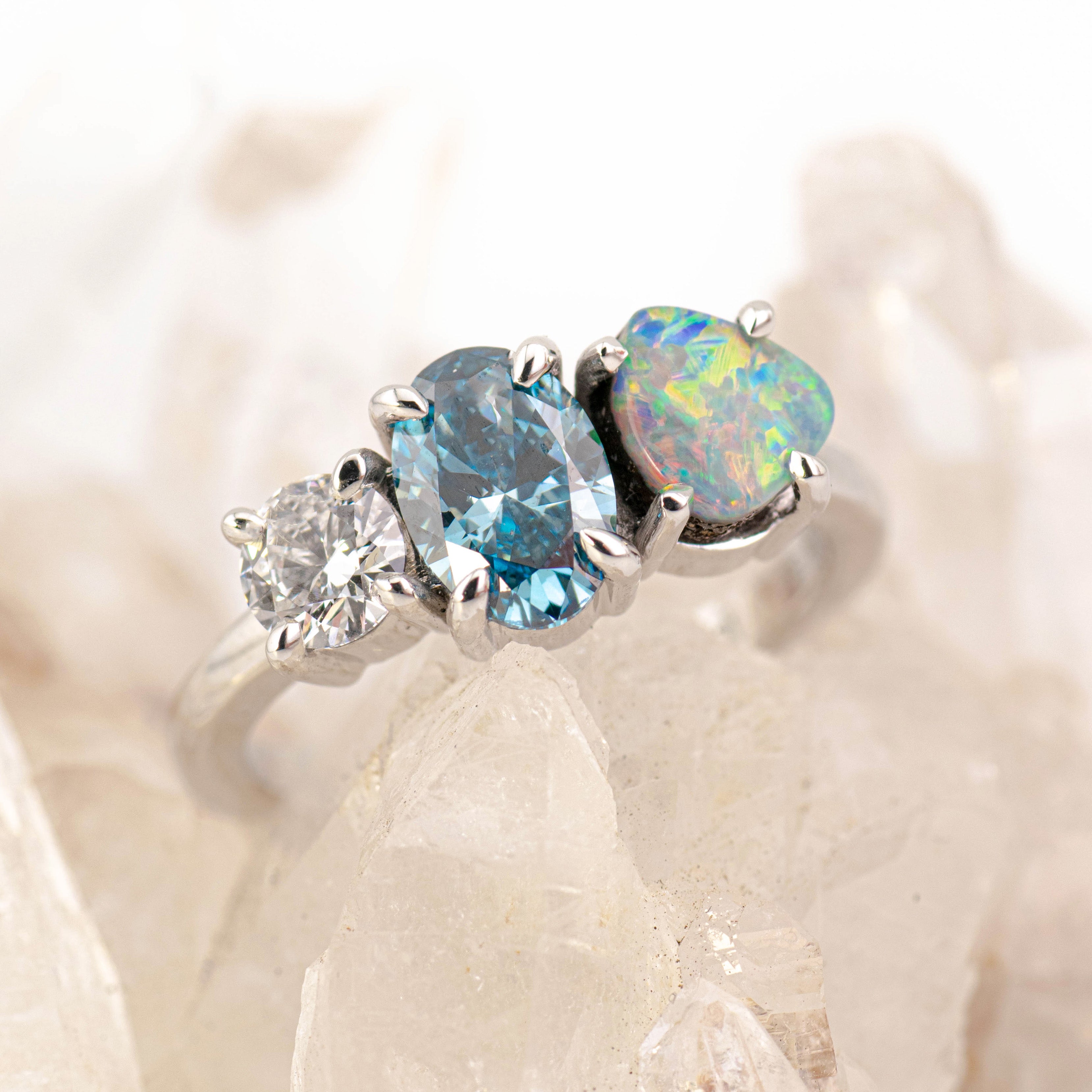 Skye – Opal & Diamond Cluster Ring (in stock size P)
