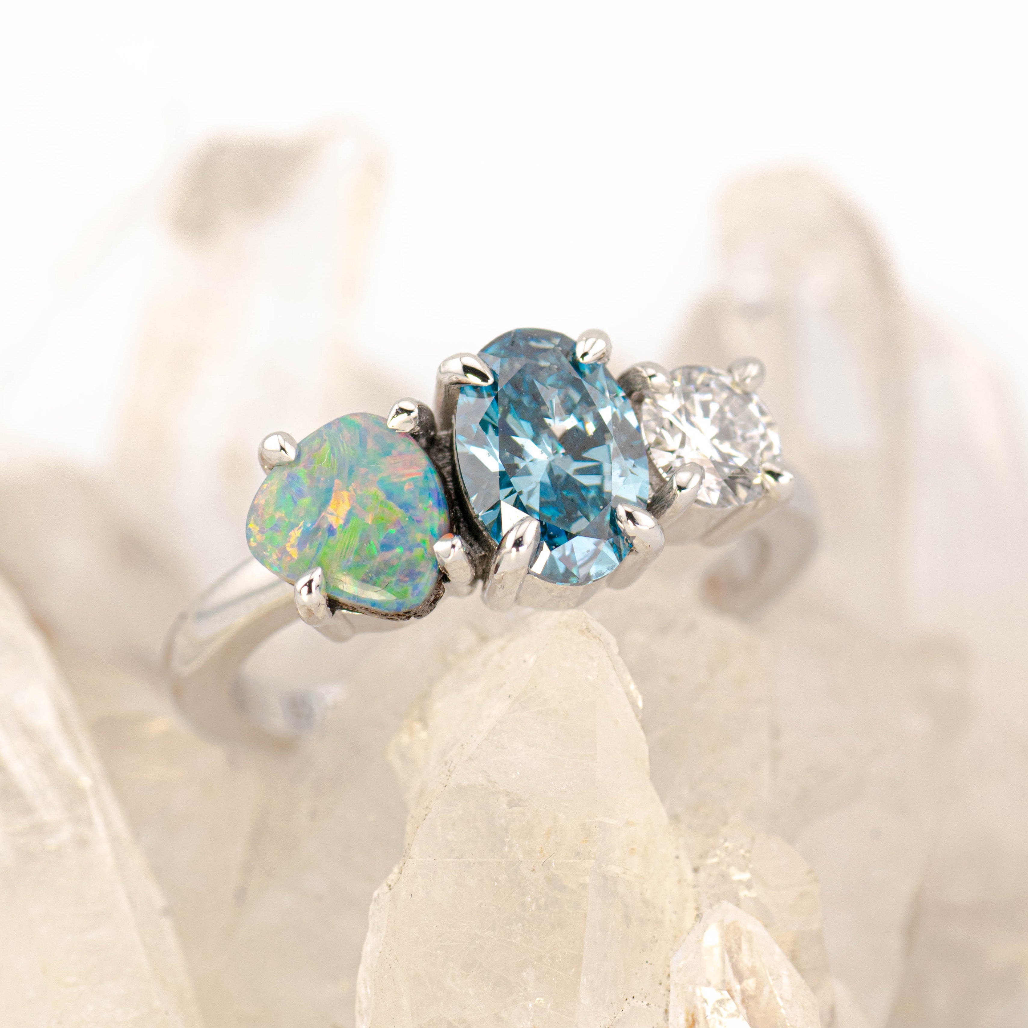 Skye – Opal & Diamond Cluster Ring (in stock size P)