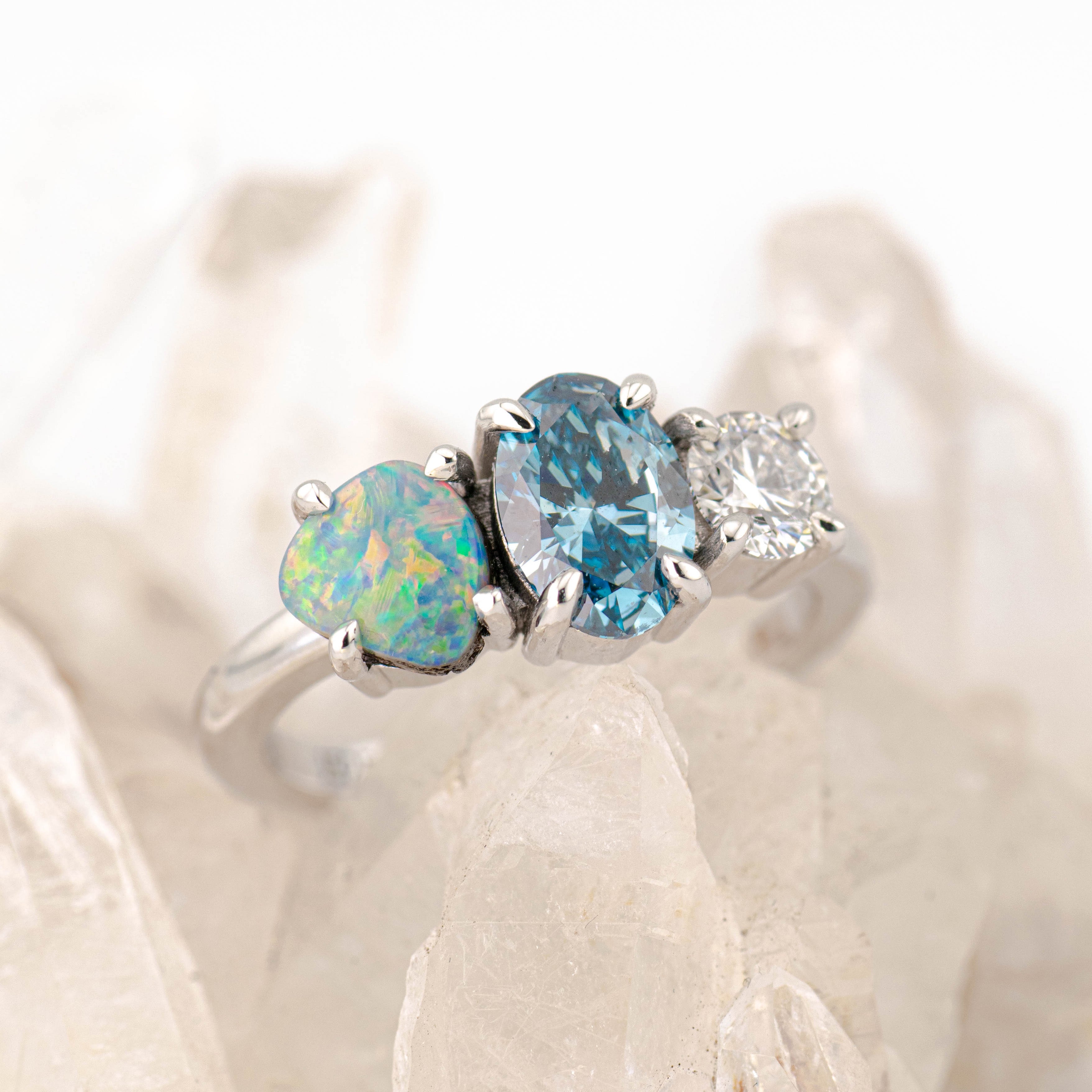 Skye – Opal & Diamond Cluster Ring (in stock size P)