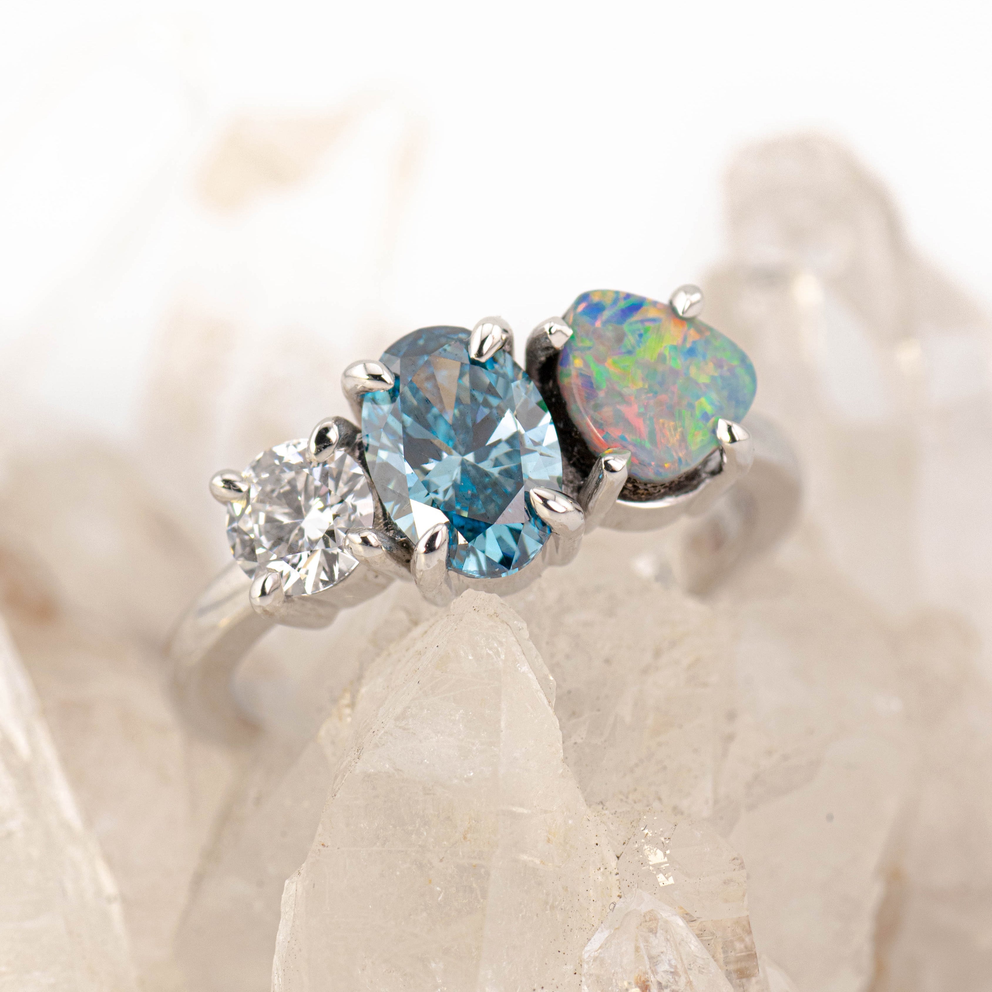 Skye – Opal & Diamond Cluster Ring (in stock size P)
