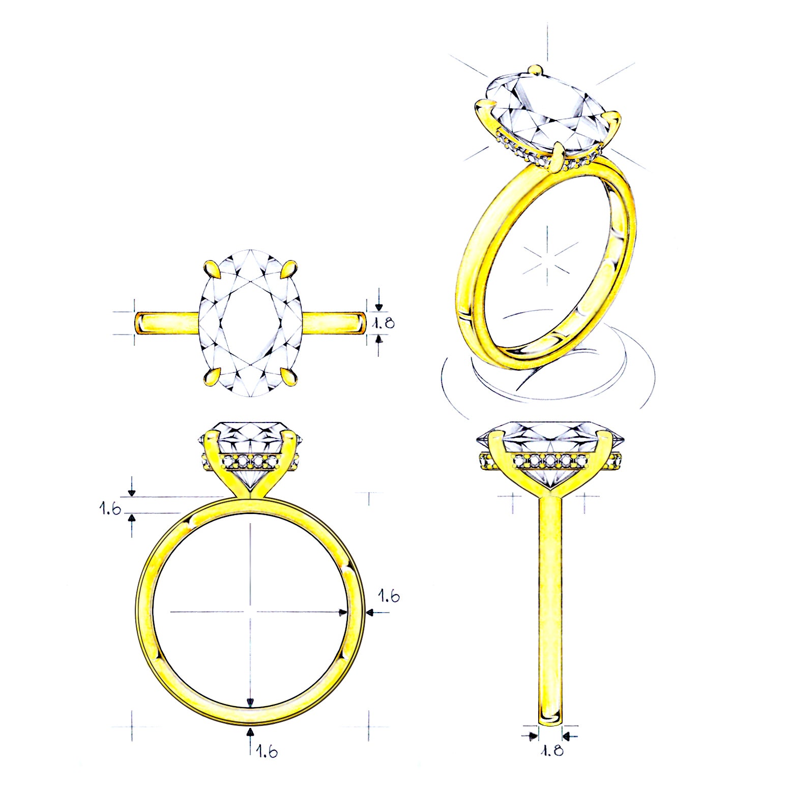 Customised Kate 3.5 – 4 Claw 3.5ct Oval Solitaire with hidden diamond halo