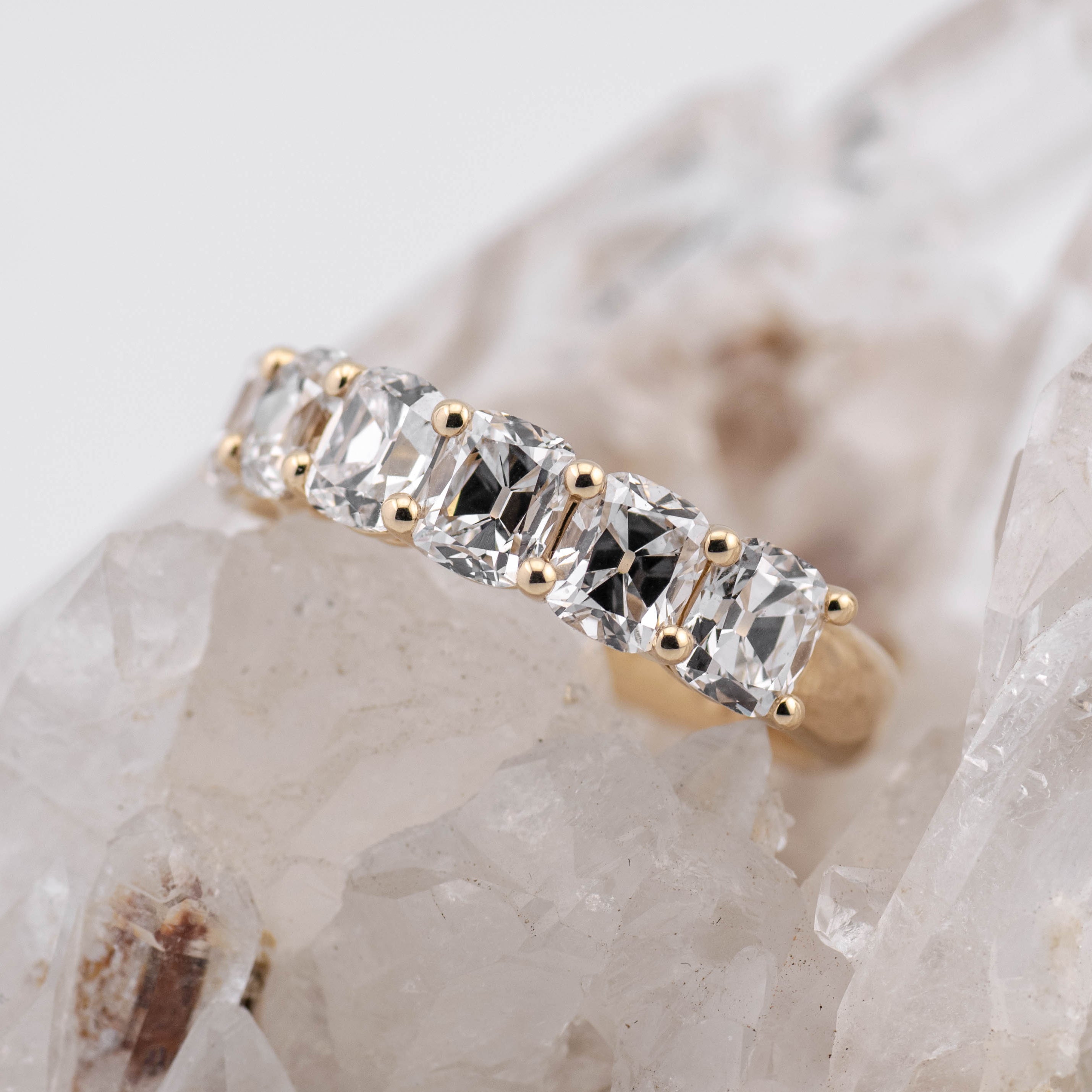 (Ready to Ship Size O) - 4.04ct Old Mine Wedding/Eternity Ring in 14k