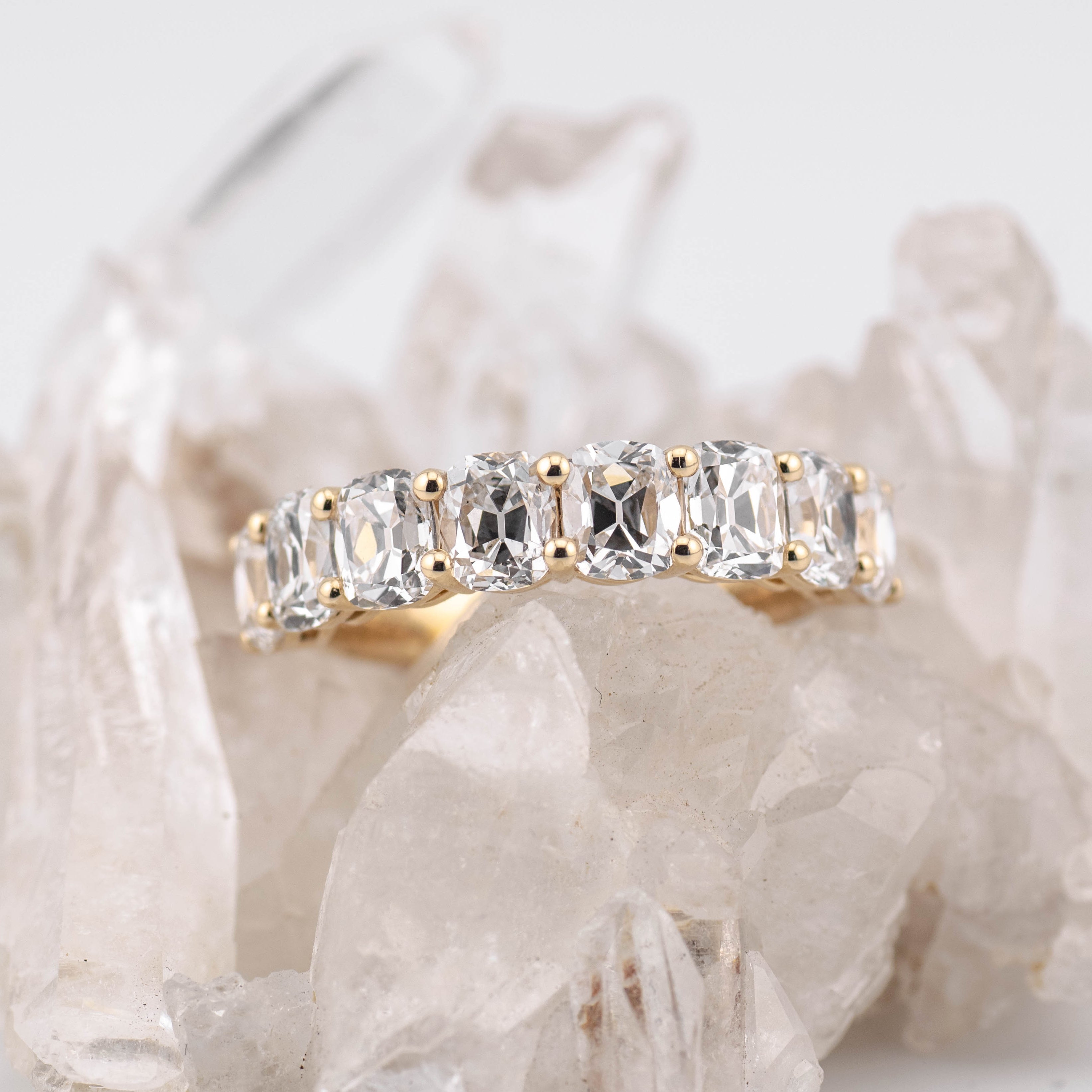 (Ready to Ship Size O) - 4.04ct Old Mine Wedding/Eternity Ring in 14k