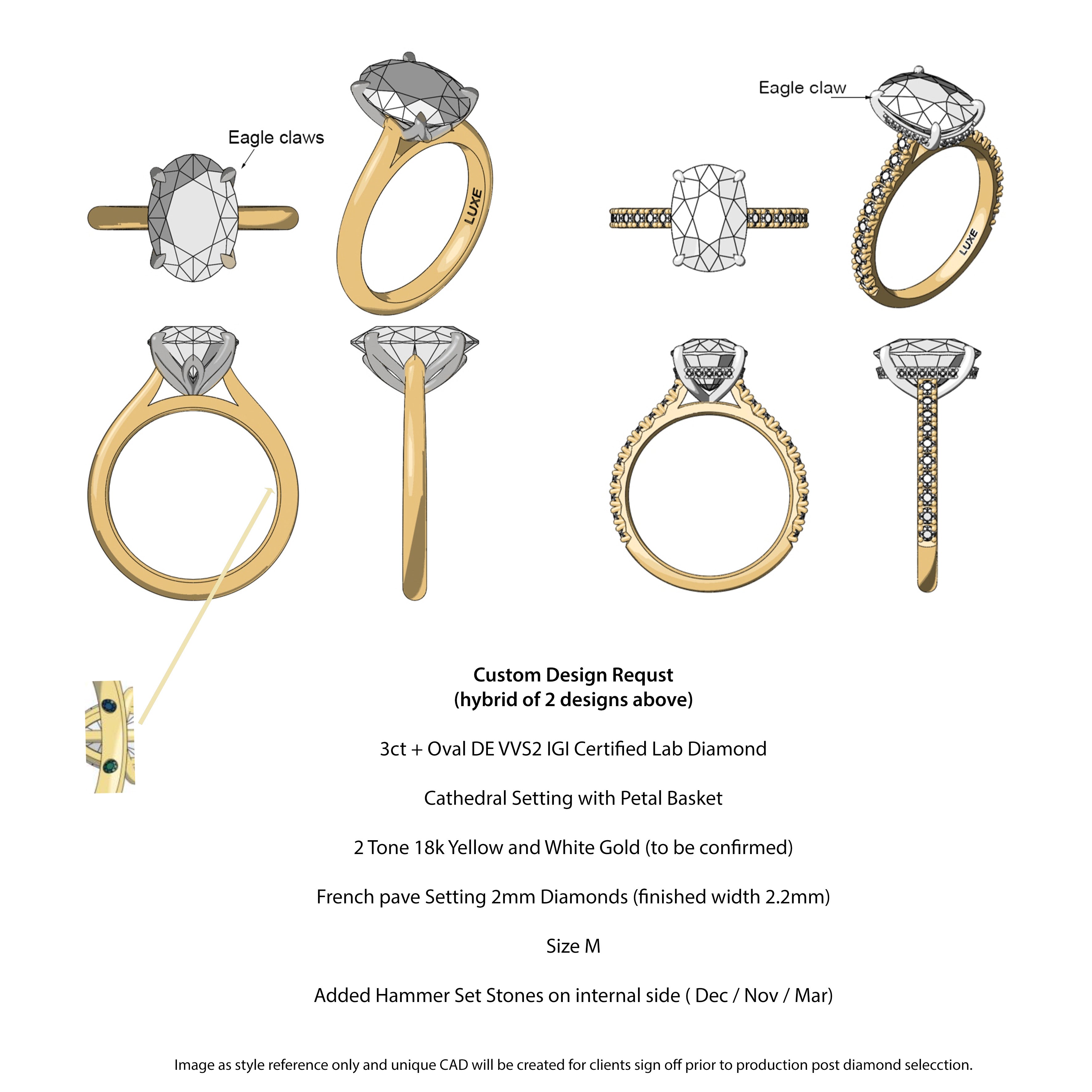 Custom Listing Oval Petal Pave