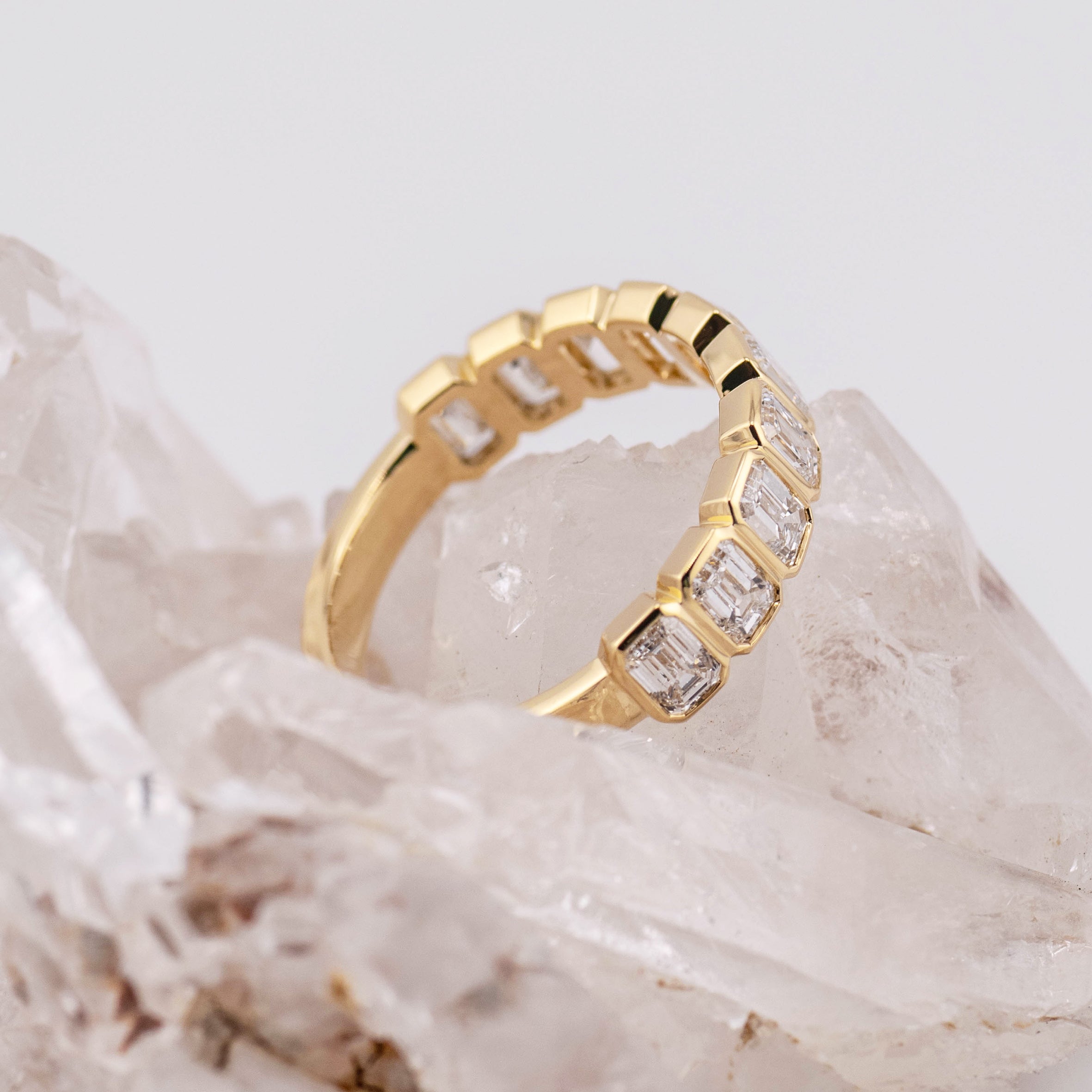 Willow 1/2 Band North/South Emerald Bezel Set Wedding/Eternity Ring (Made to Order)