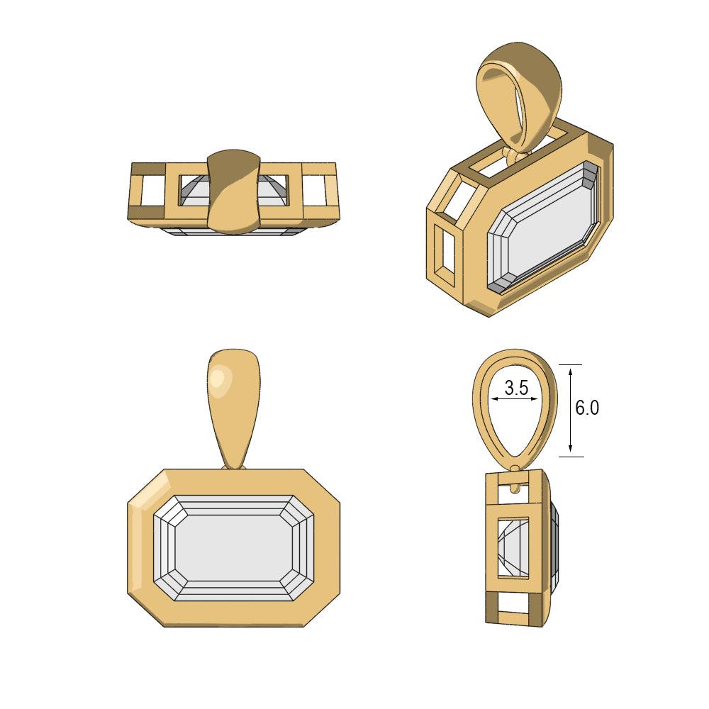 3ct Emerald Cut Bezel Pendant & Bail