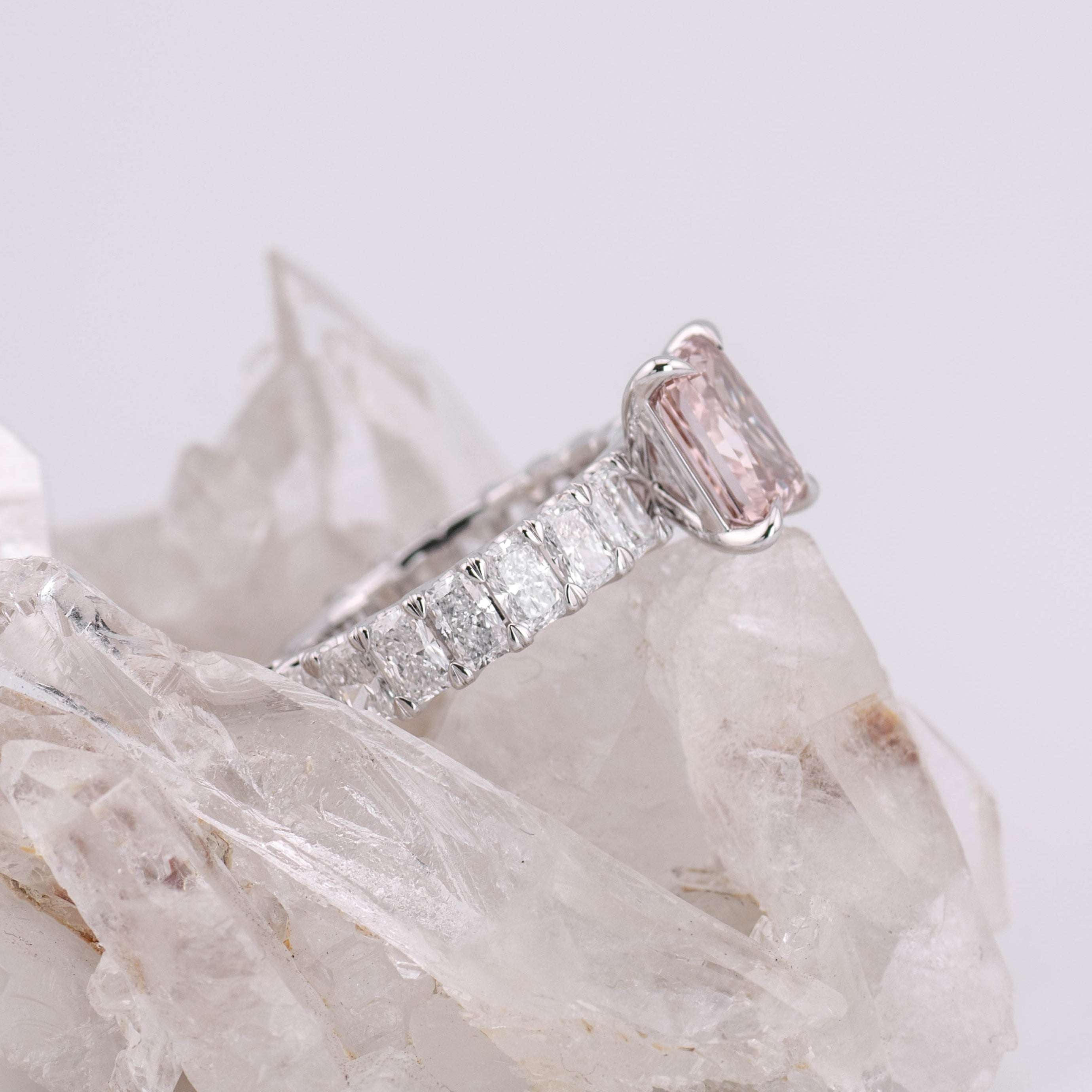 (Ready to Ship Size L) Custom 2.06ct Fancy Vivid Brownish Pink Lab Diamond Ring in 18k White Gold