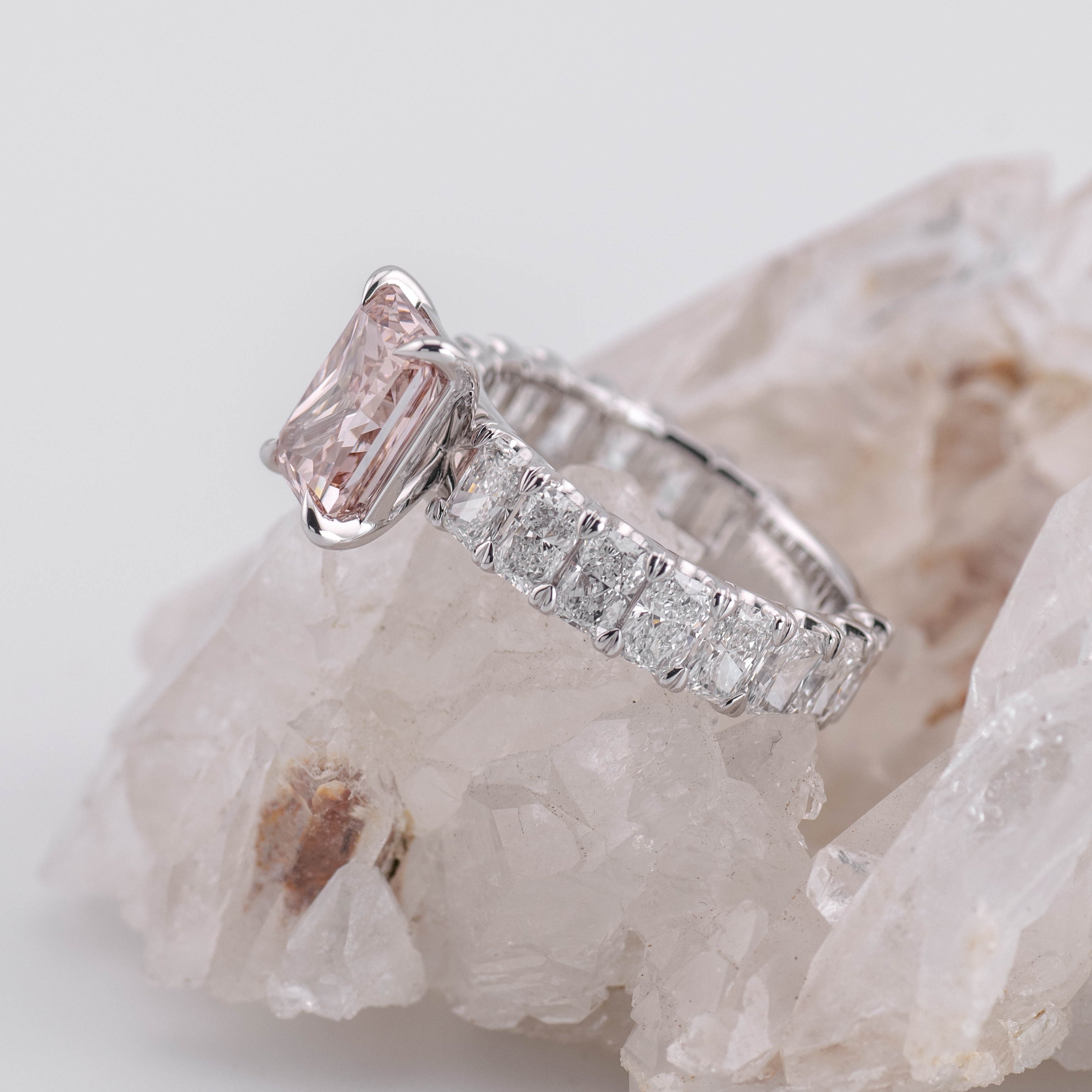 (Ready to Ship Size L) Custom 2.06ct Fancy Vivid Brownish Pink Lab Diamond Ring in 18k White Gold