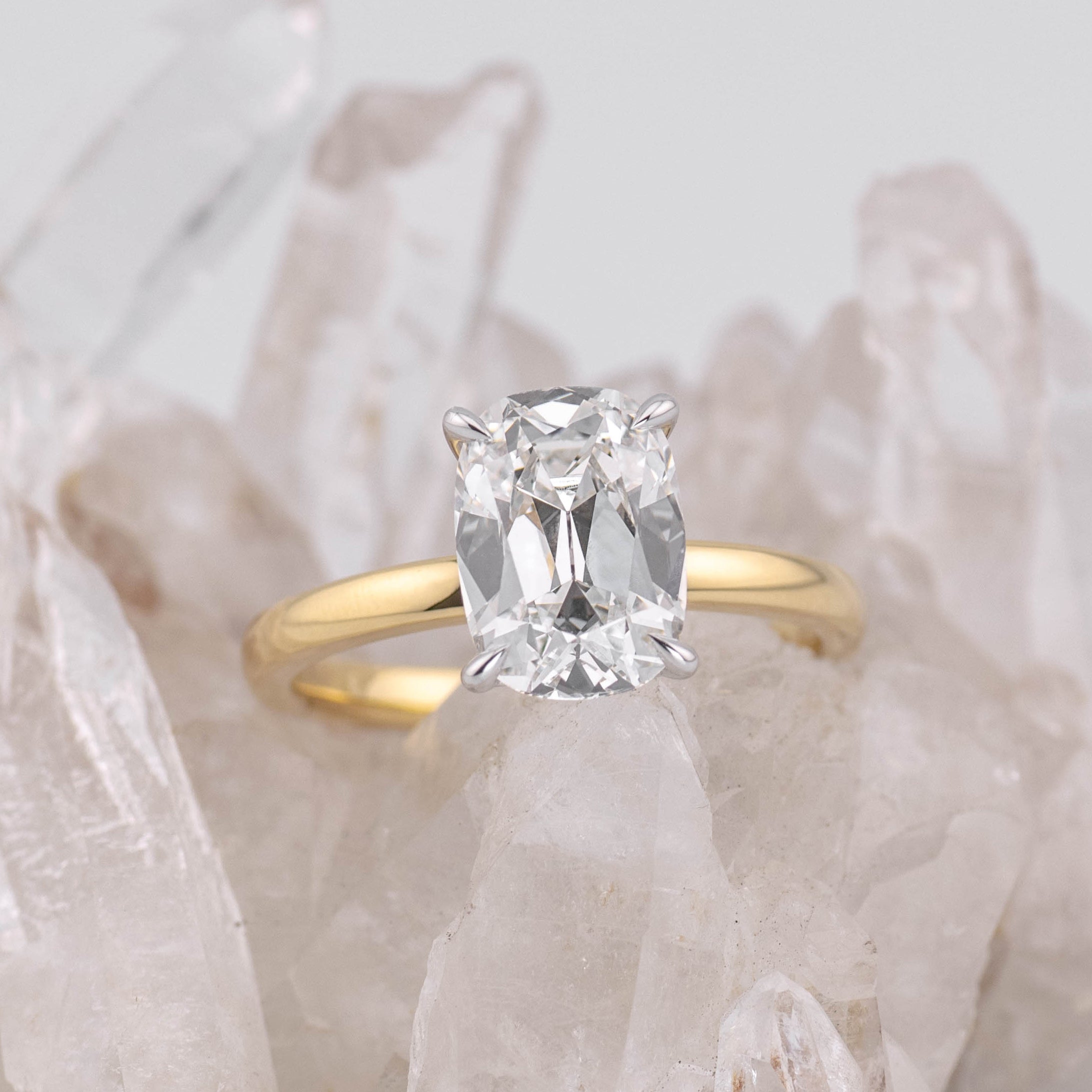 (Ready to Ship Size N) - 2.75ct Old Mine E VVS2 Solitaire with Hidden Halo 18k 2 Tone Gold