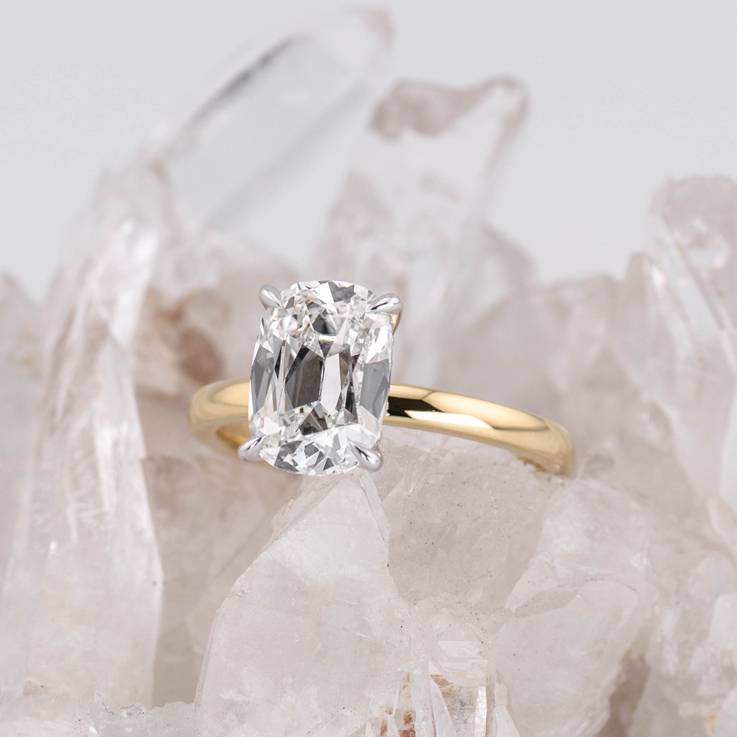 (Ready to Ship Size N) - 2.75ct Old Mine E VVS2 Solitaire with Hidden Halo 18k 2 Tone Gold