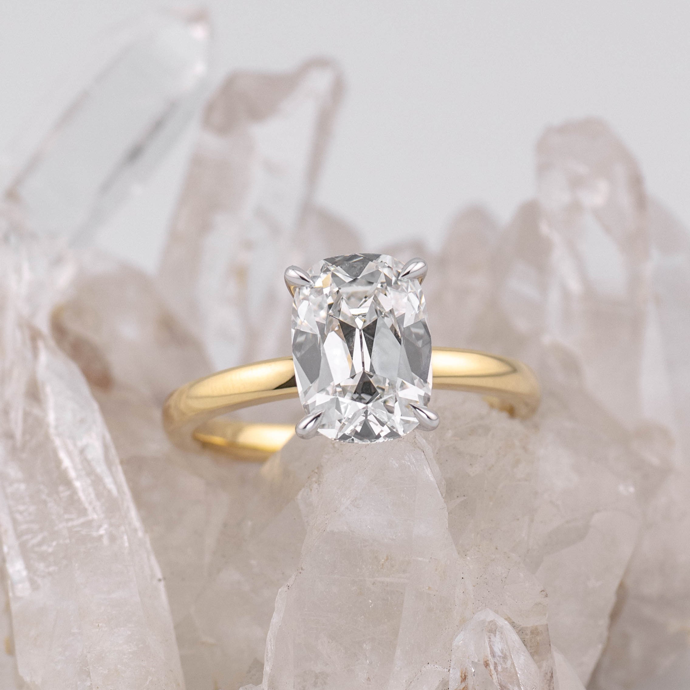 (Ready to Ship Size 2) - 2.75ct Old Mine E VVS2 Solitaire with Hidden Halo 18k 2 Tone Gold