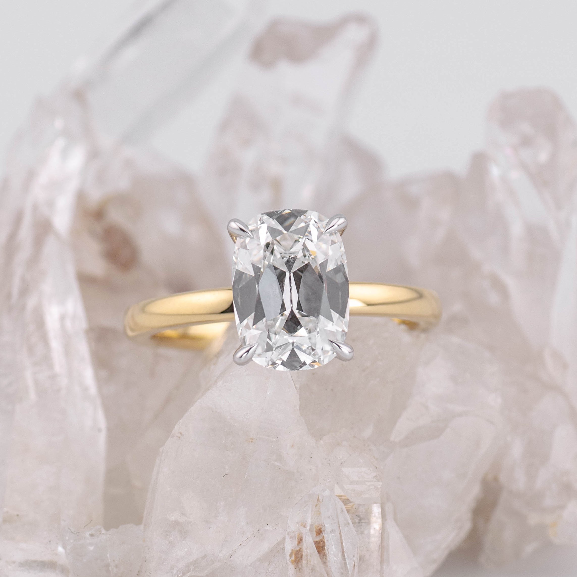 (Ready to Ship Size N) - 2.75ct Old Mine E VVS2 Solitaire with Hidden Halo 18k 2 Tone Gold