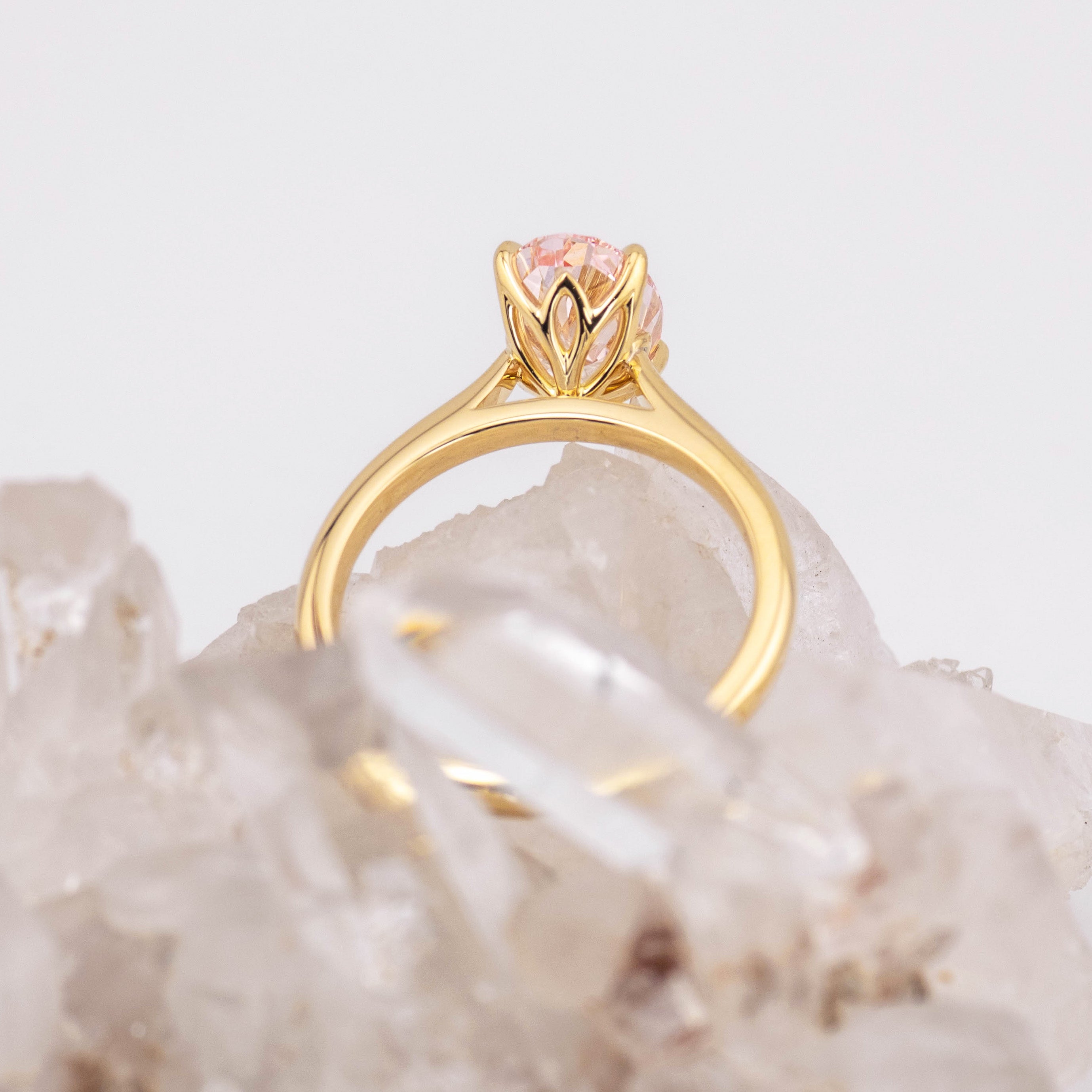 (Ready to Ship Size M) - Pink Oval Petal 2.0 – 4 Claw Petal Basket 2.07ct Fancy Pink VVS2 Oval Solitaire in 18k Yellow Gold
