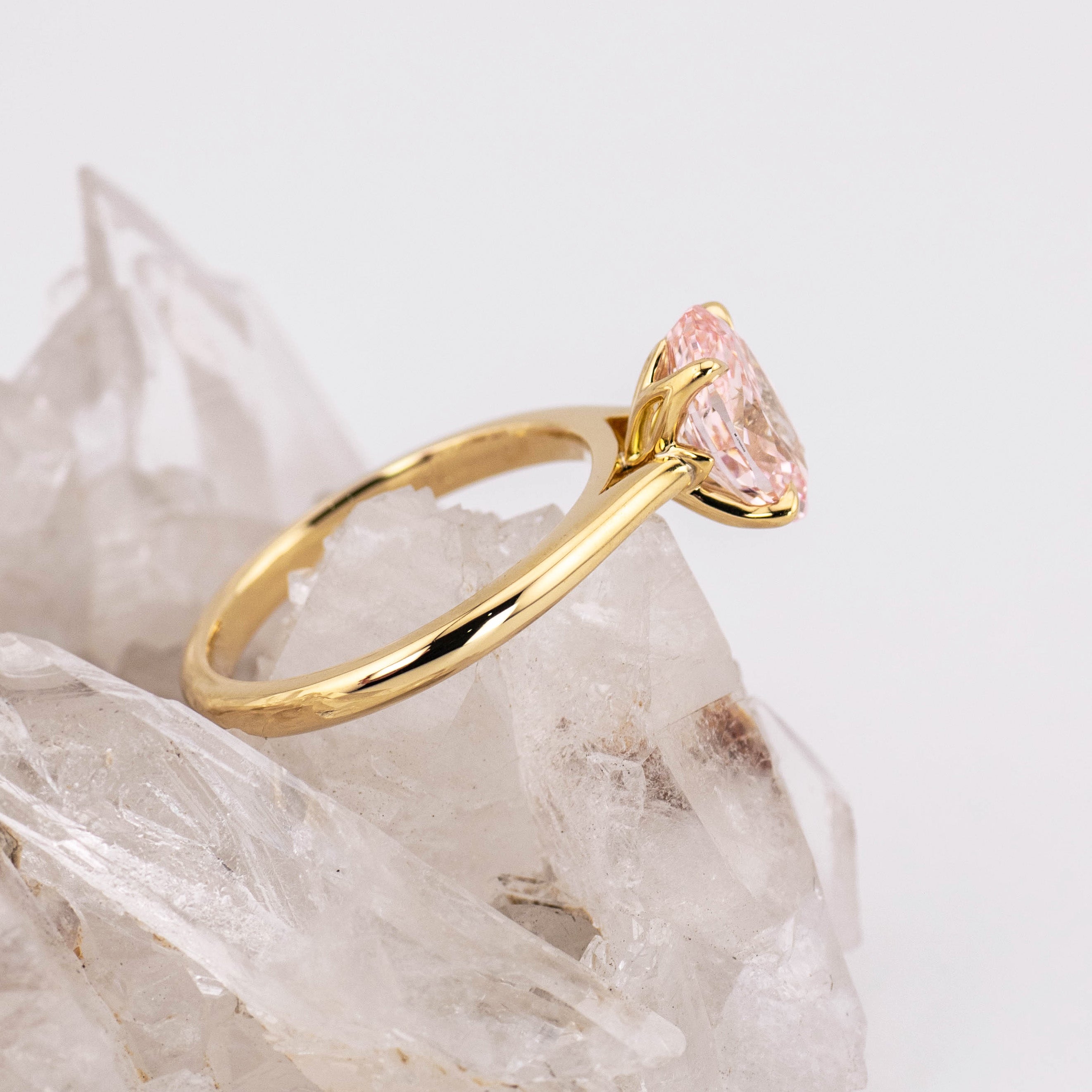 (Ready to Ship Size M) - Pink Oval Petal 2.0 – 4 Claw Petal Basket 2.07ct Fancy Pink VVS2 Oval Solitaire in 18k Yellow Gold