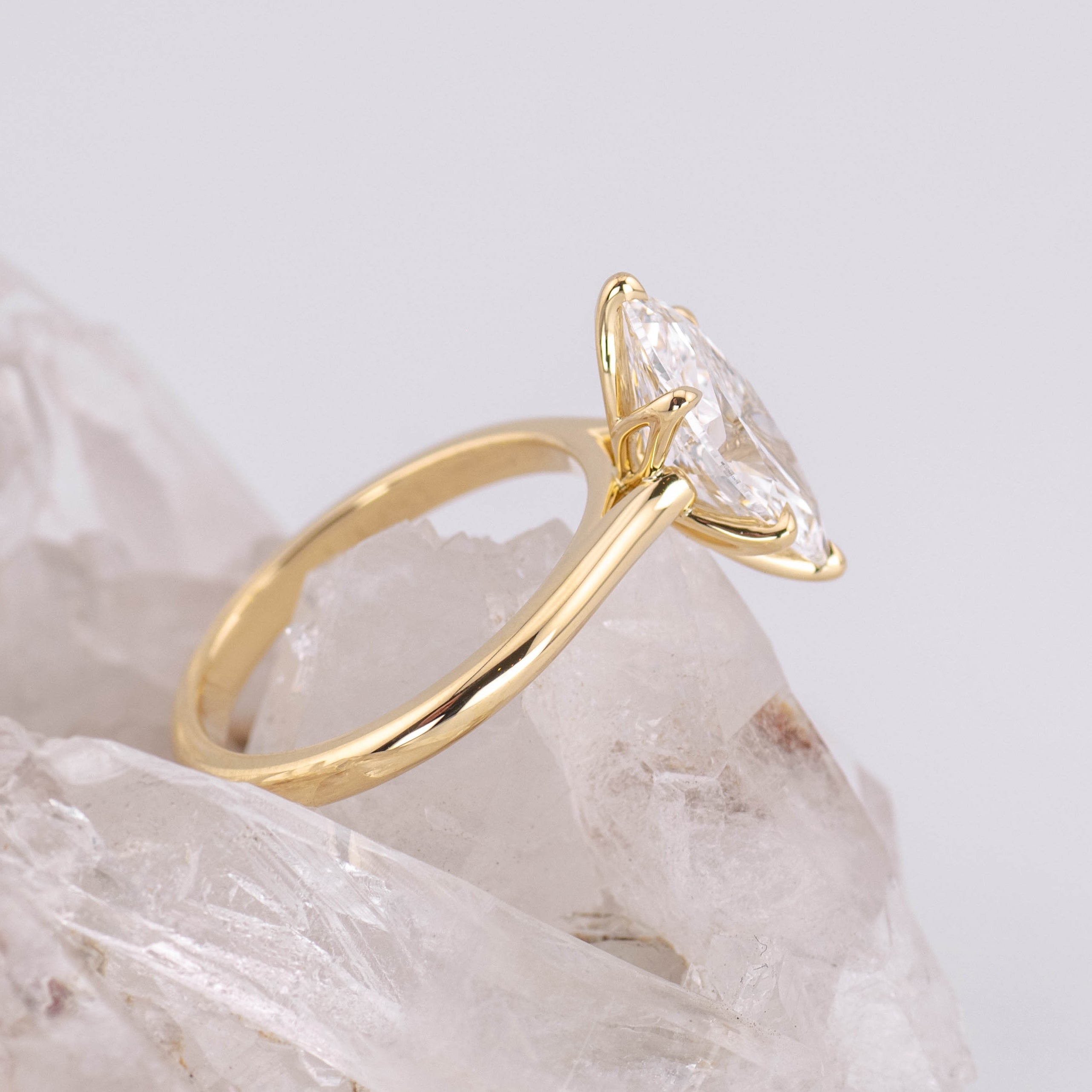 (Ready to Ship Size N) - Petal Marquise – 6 Claw 2.58ct E VVS2 Marquise Solitaire in 18k Yellow Gold