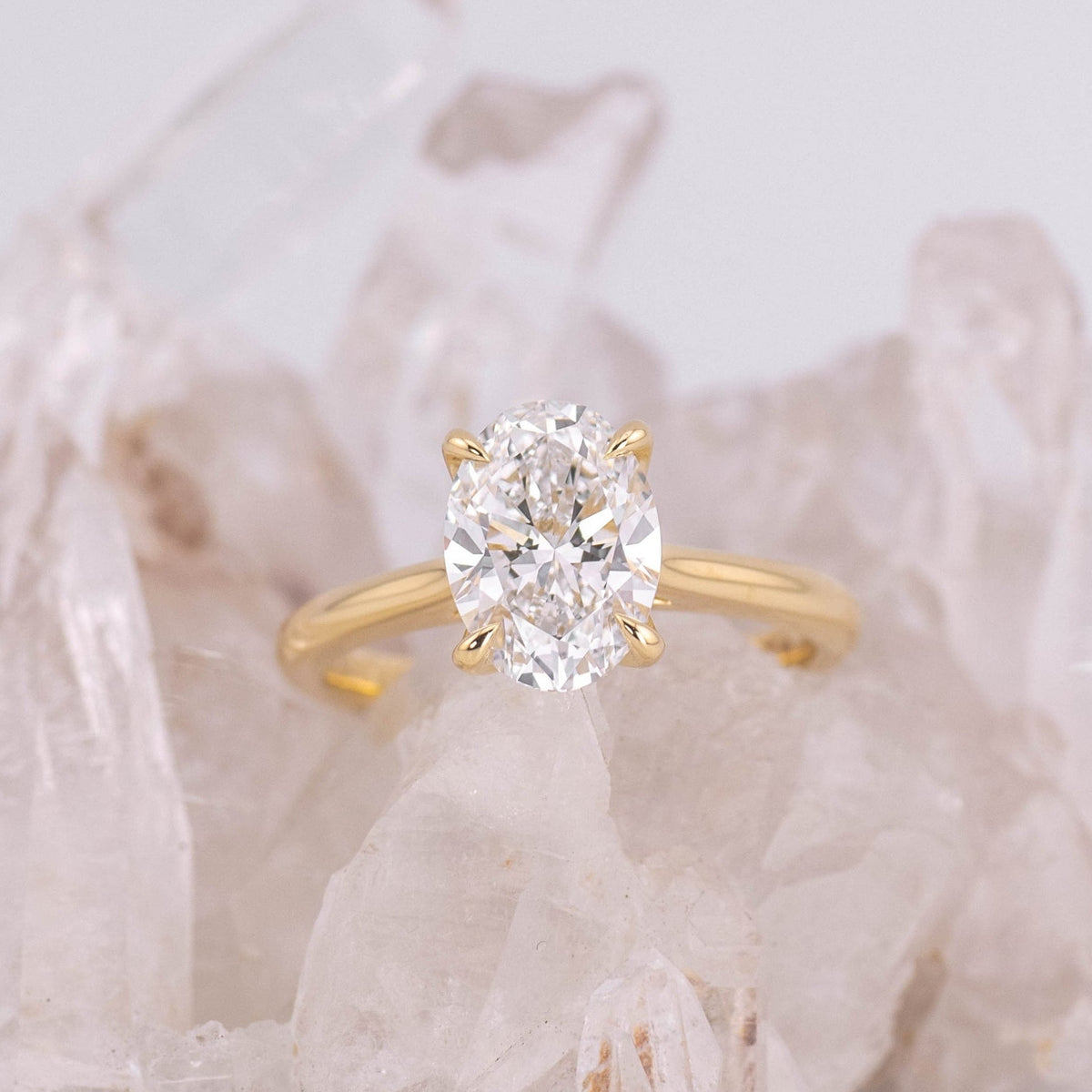(Ready to Ship Size L) - Oval Petal 2.0 – 4 Claw Petal Basket 2ct D VVS2 Oval Solitaire in 18k Yellow Gold
