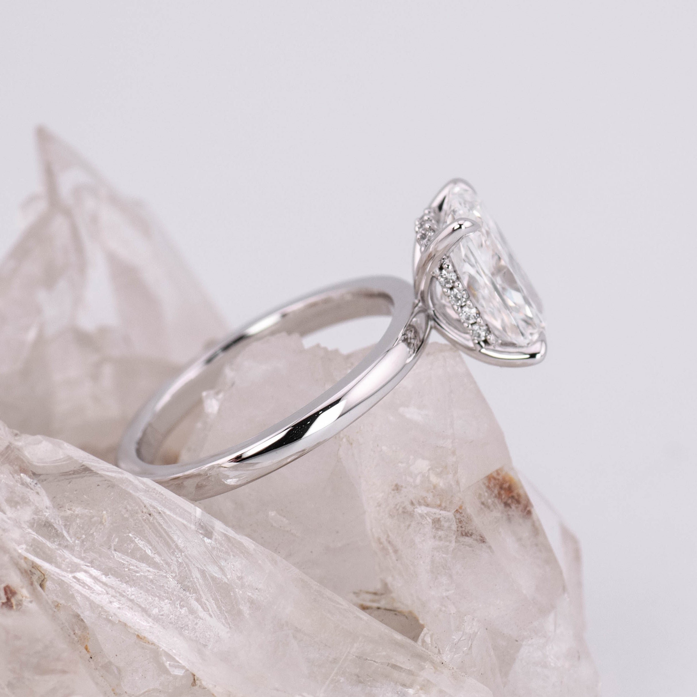 (Ready to Ship Size N) - 3.04ct Elongated Cushion D VVS2 Solitaire with Hidden Halo 14k White Gold