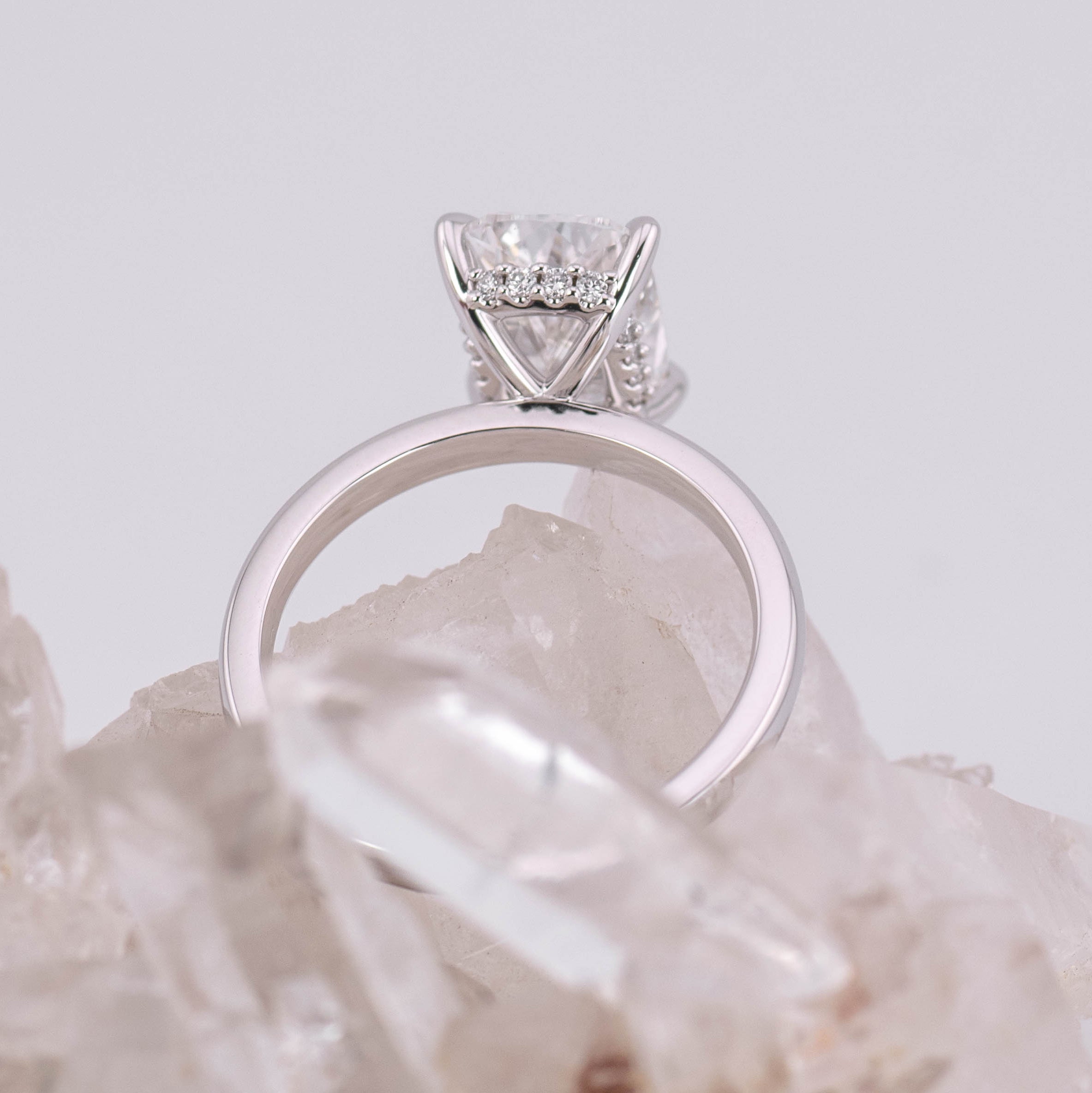 (Ready to Ship Size N) - 3.04ct Elongated Cushion D VVS2 Solitaire with Hidden Halo 14k White Gold