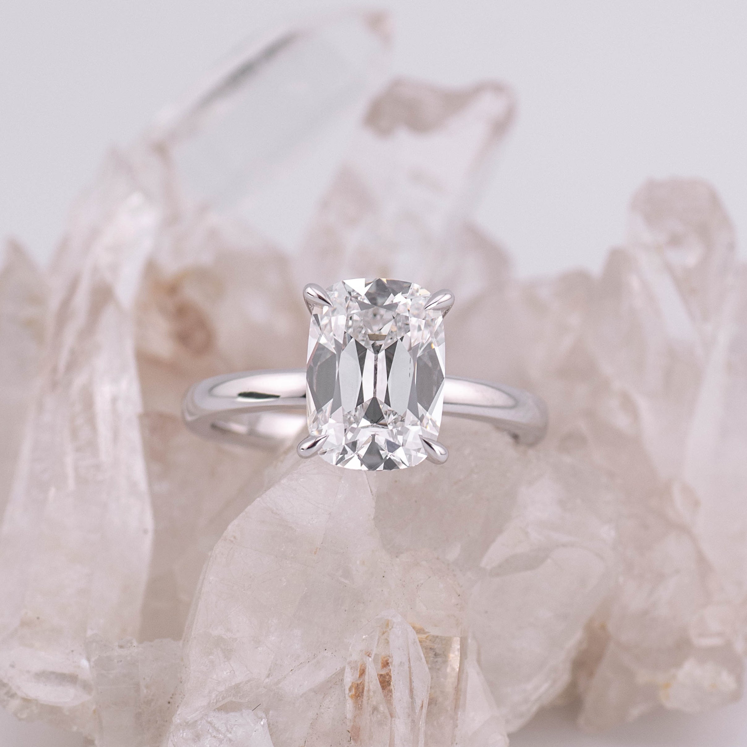 (Ready to Ship Size M) - 3.03ct Old Mine D VVS2 Solitaire with Hidden Halo 14k White Gold