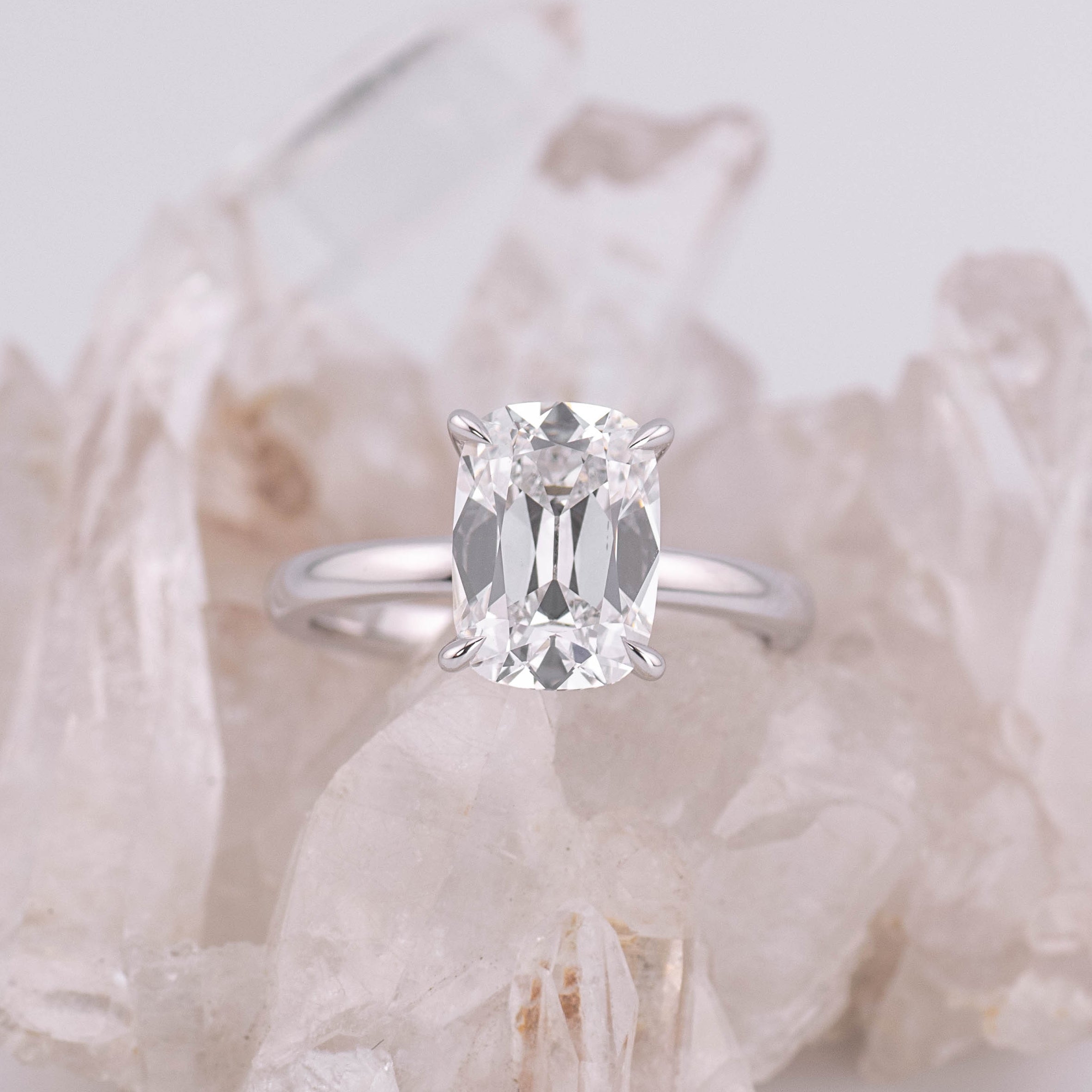 (Ready to Ship Size M) - 3.03ct Old Mine D VVS2 Solitaire with Hidden Halo 14k White Gold
