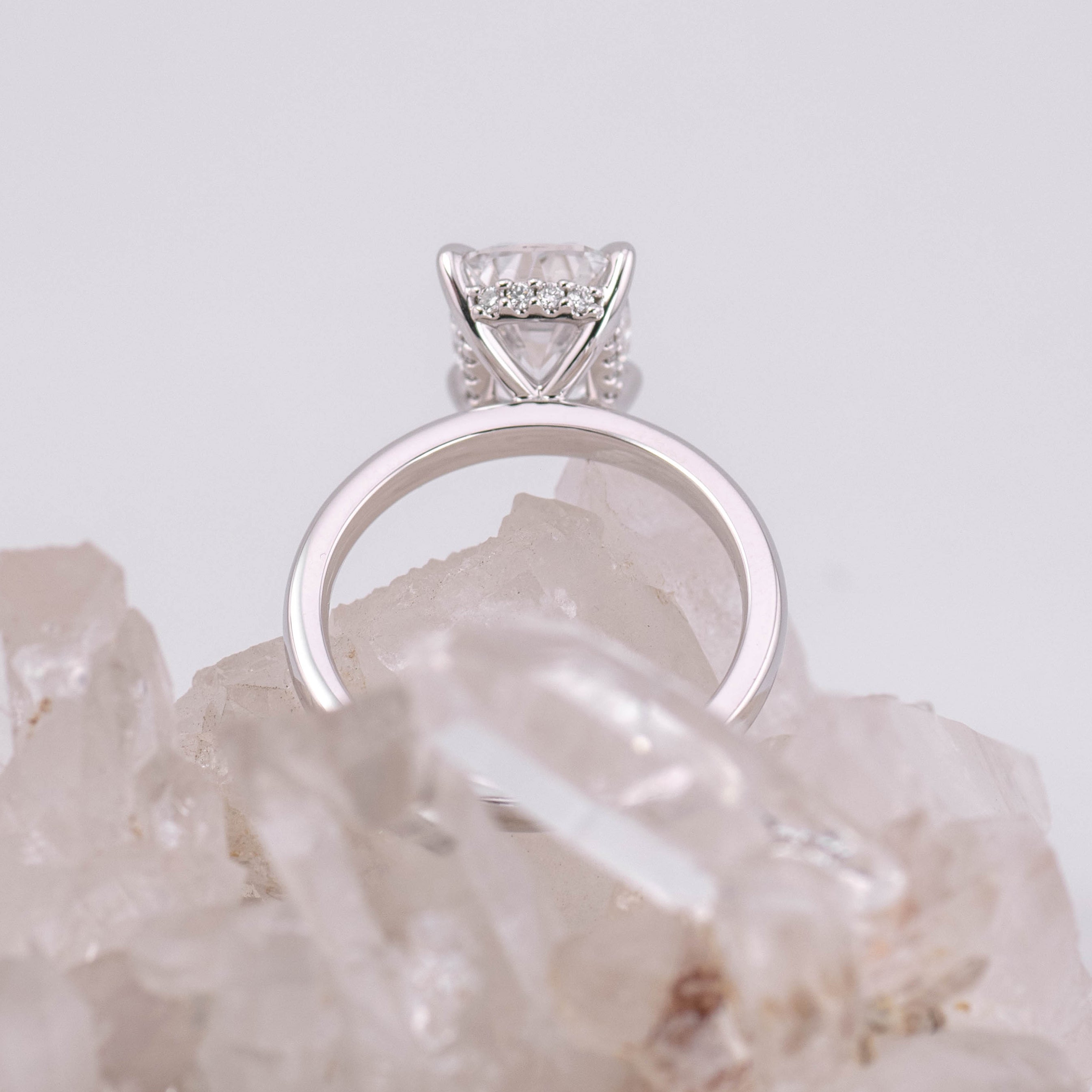 (Ready to Ship Size M) - 3.03ct Old Mine D VVS2 Solitaire with Hidden Halo 14k White Gold