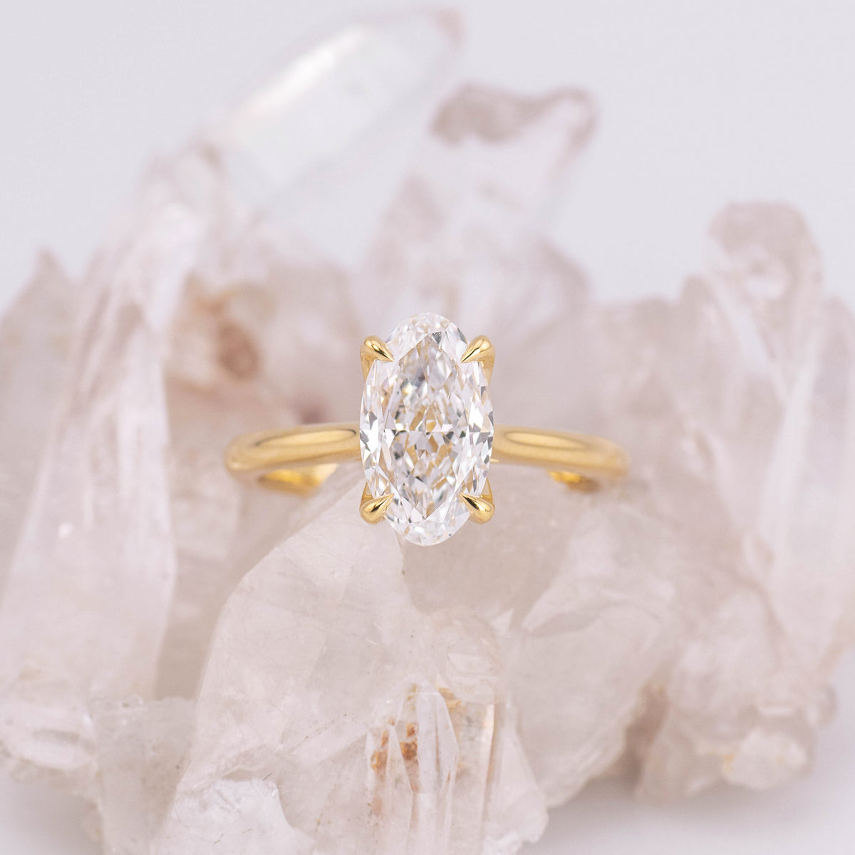 (Ready to Ship Size N) - Moval Petal 2.6 – 4 Claw Petal Basket 2.60ct D VVS1 Moval Solitaire in 18k Yellow Gold
