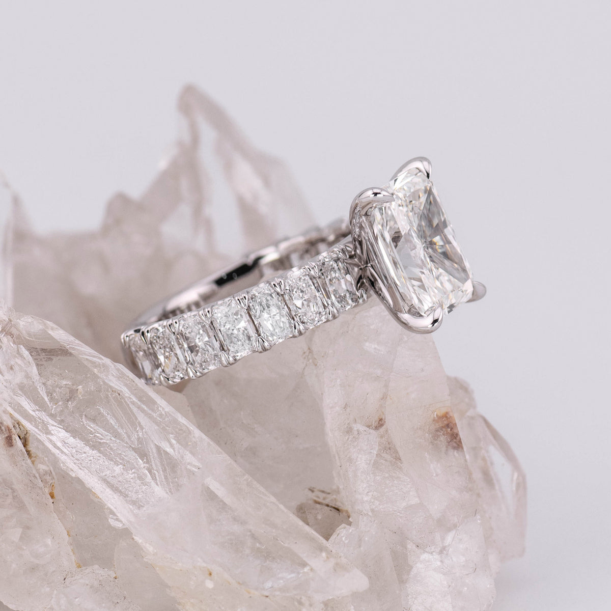 (Ready to Ship Size M) Frankie 3ct Radiant Lab Diamond Ring with Radiant band in 18k White Gold