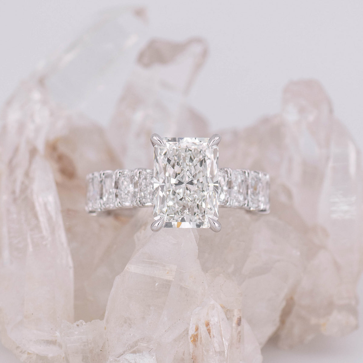 (Ready to Ship Size M) Frankie 3ct Radiant Lab Diamond Ring with Radiant band in 18k White Gold