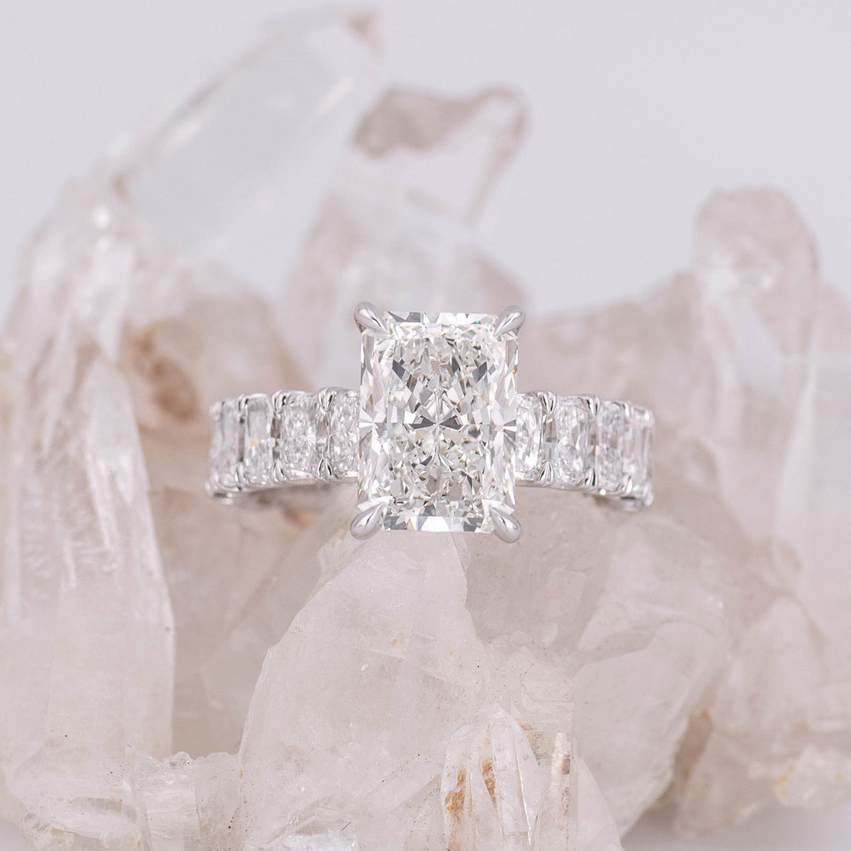 (Ready to Ship Size M) Frankie 3ct Radiant Lab Diamond Ring with Radiant band in 18k White Gold