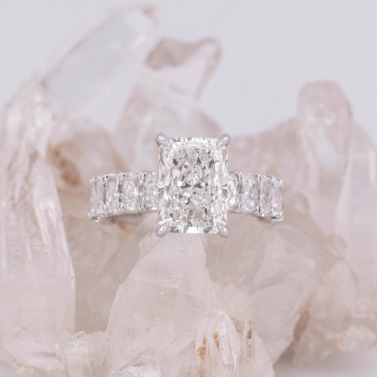 (Ready to Ship Size M) Frankie 3ct Radiant Lab Diamond Ring with Radiant band in 18k White Gold