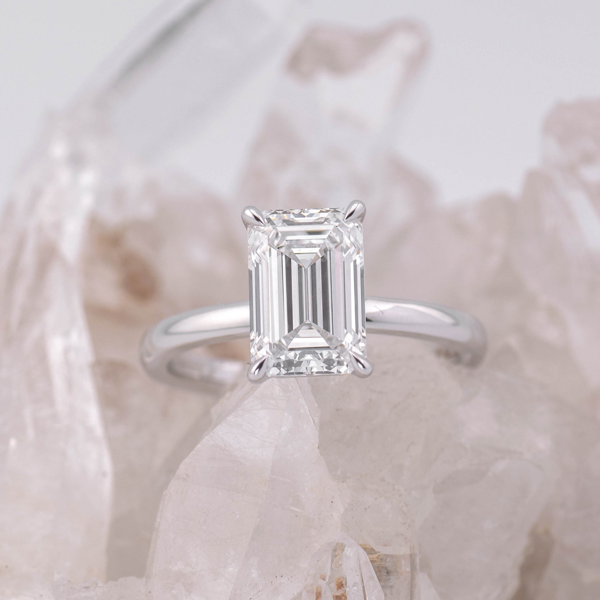 (Ready to Ship Size M) - Emma Emerald Cut Solitaire 2.56ct E VVS2 18k White Gold