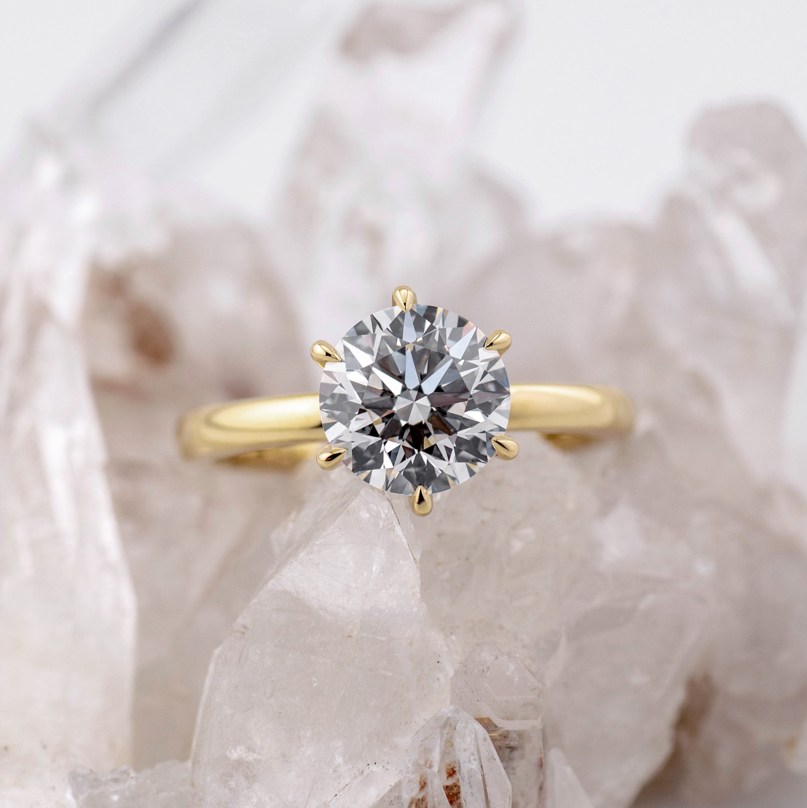 (Ready to Ship Size M) - Billie 2.0 – 6 Claw 2.06ct D VVS2 Round Solitaire 18k Gold