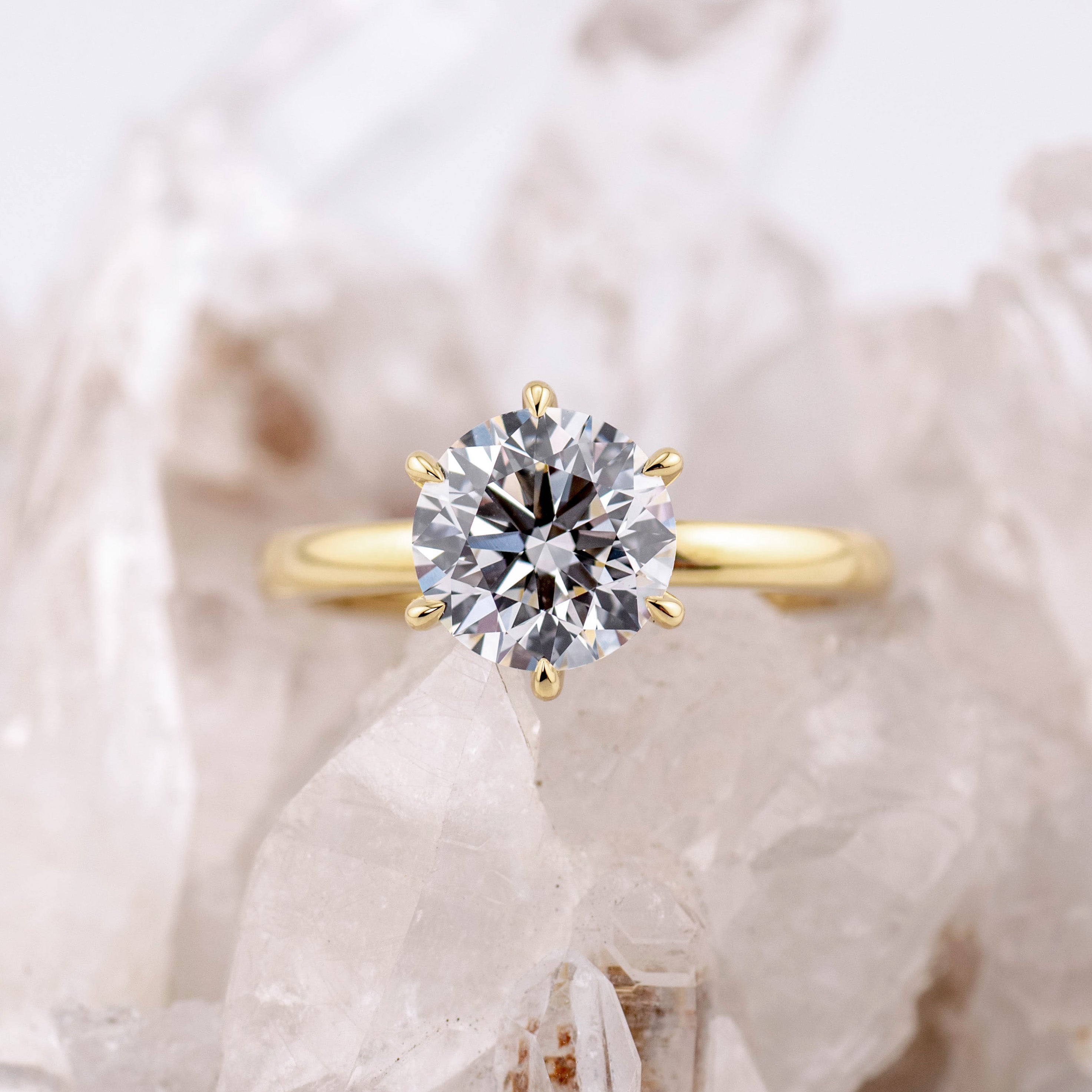 (Ready to Ship Size M) - Billie 2.0 – 6 Claw 2.06ct D VVS2 Round Solitaire 18k Gold