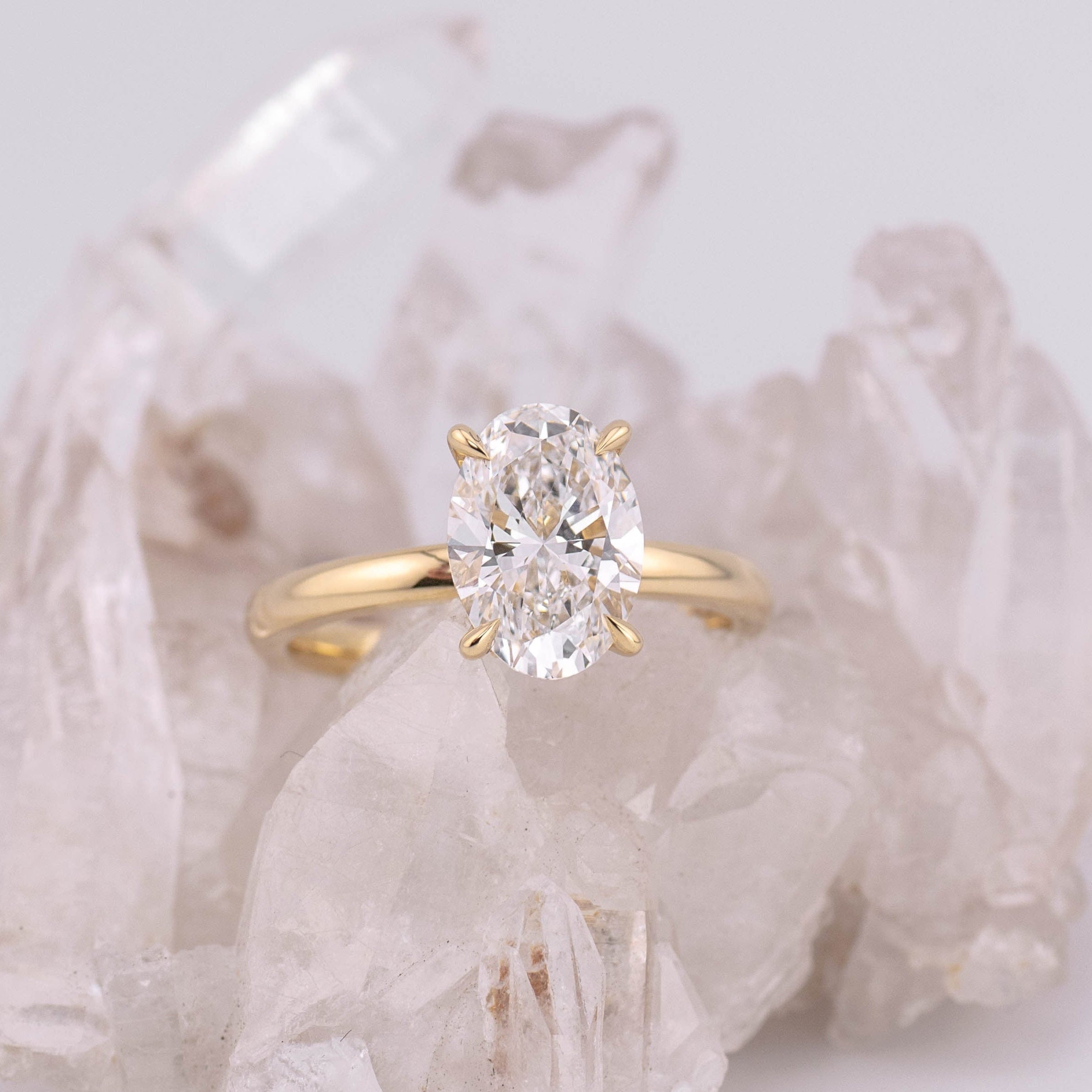 (Ready to Ship Size L) - Bella Hidden Halo 2.0 – 4 Claw 2.07ct D VVS2 Oval Solitaire in 18k Yellow Gold