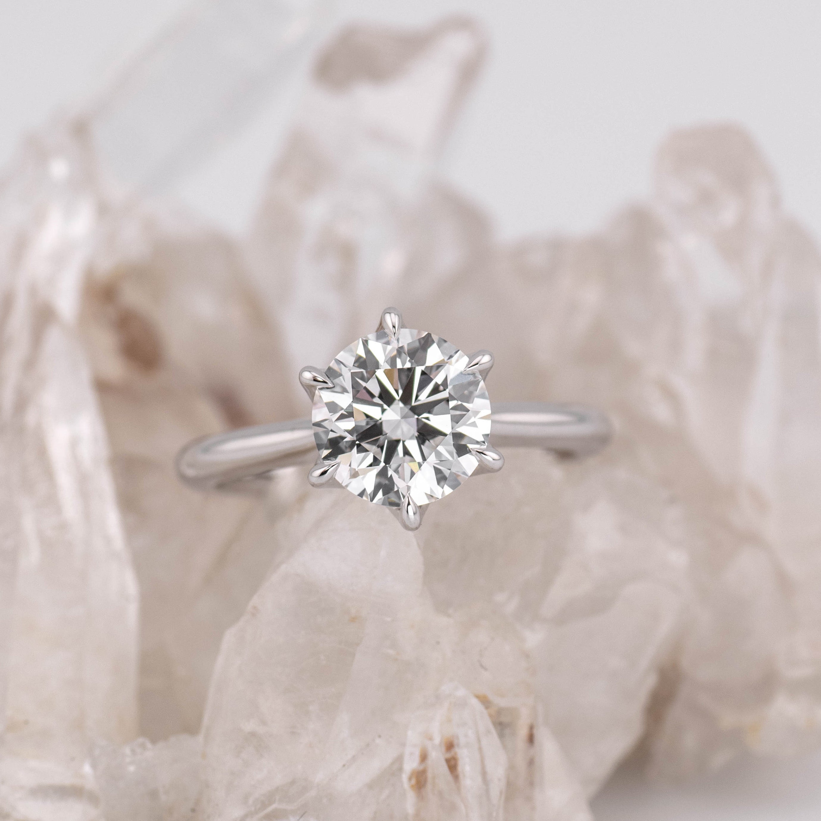 (Ready to Ship Size M) - Grace 2.0 Round Brilliant Petal Cathedral 6 2.03ct D VVS2 in 18K White Gold